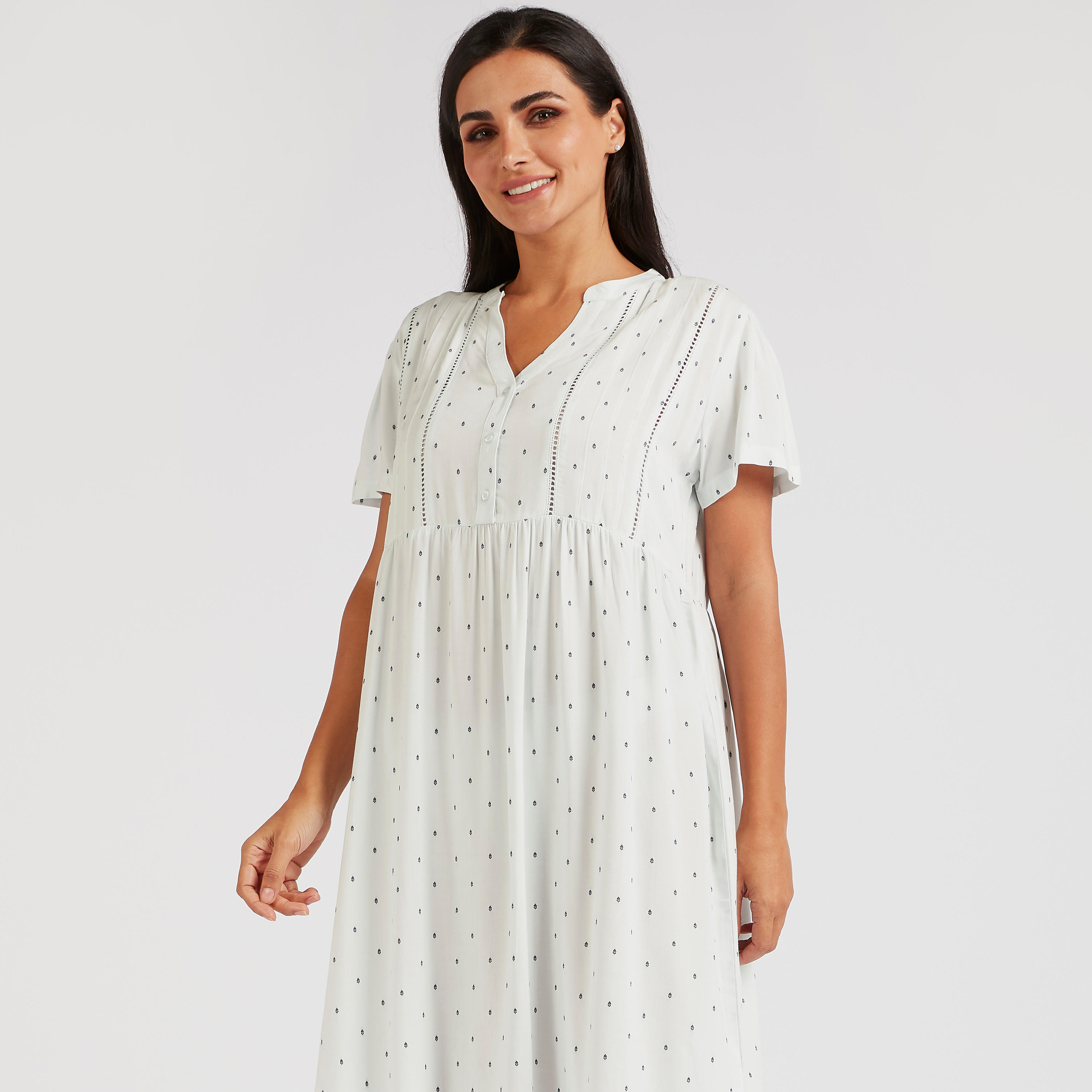 Printed V-neck Sleep Gown with Short Sleeves-women-clothing-nightwear-nighties-image-3