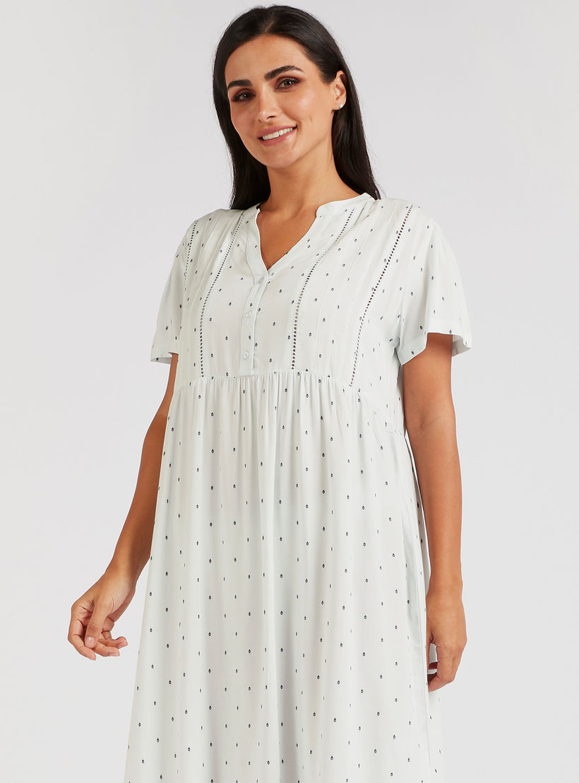 Printed V-neck Sleep Gown with Short Sleeves-women-clothing-nightwear-nighties-image-3