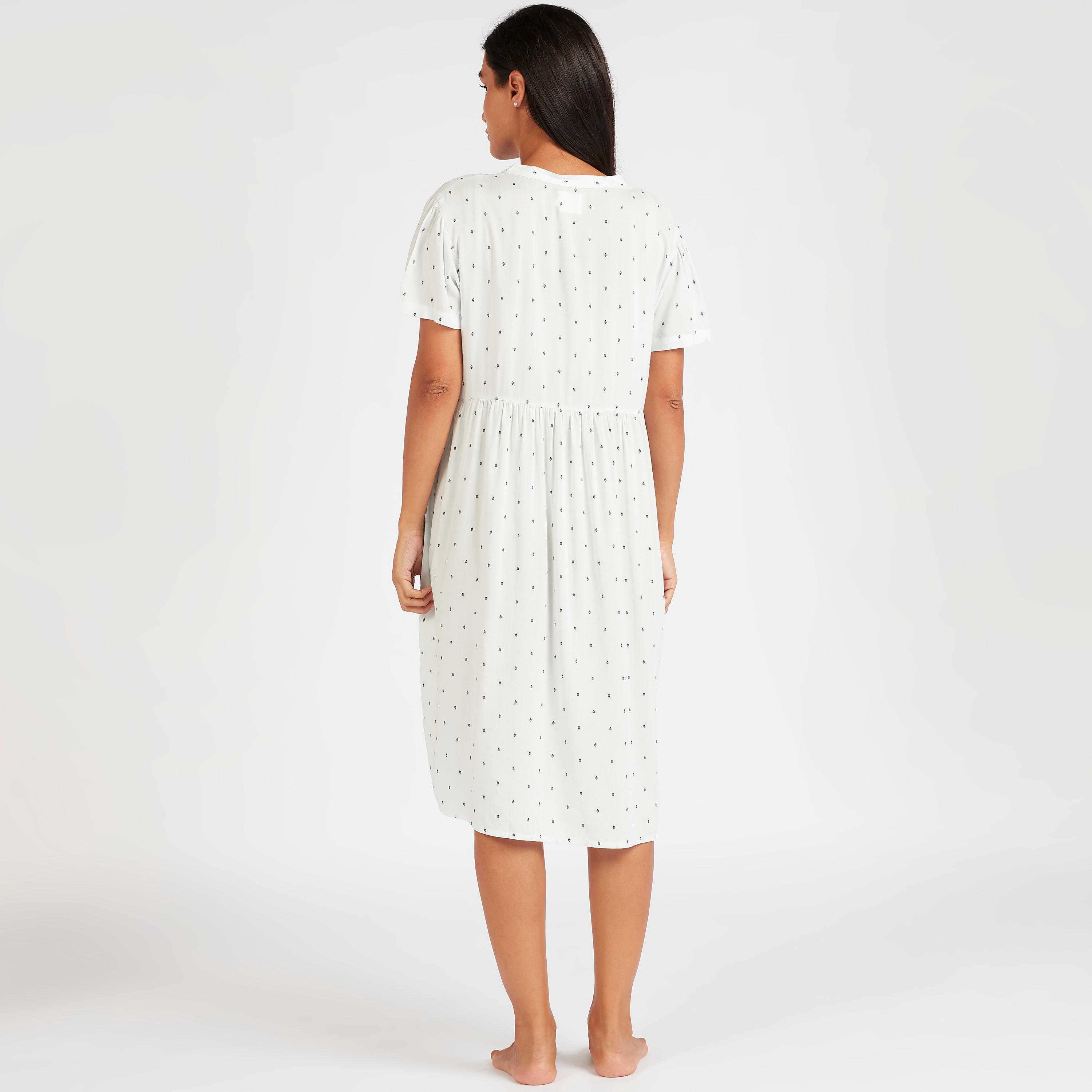Printed V-neck Sleep Gown with Short Sleeves-women-clothing-nightwear-nighties-image-5