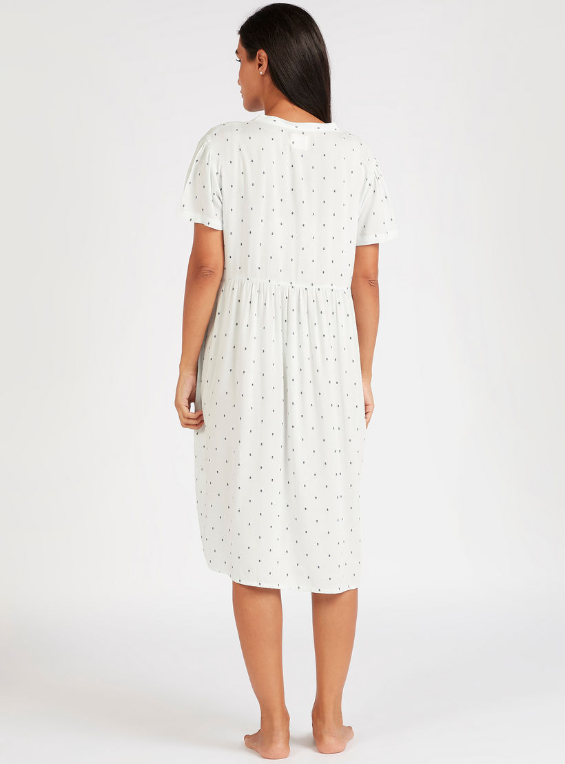 Printed V-neck Sleep Gown with Short Sleeves-women-clothing-nightwear-nighties-image-5