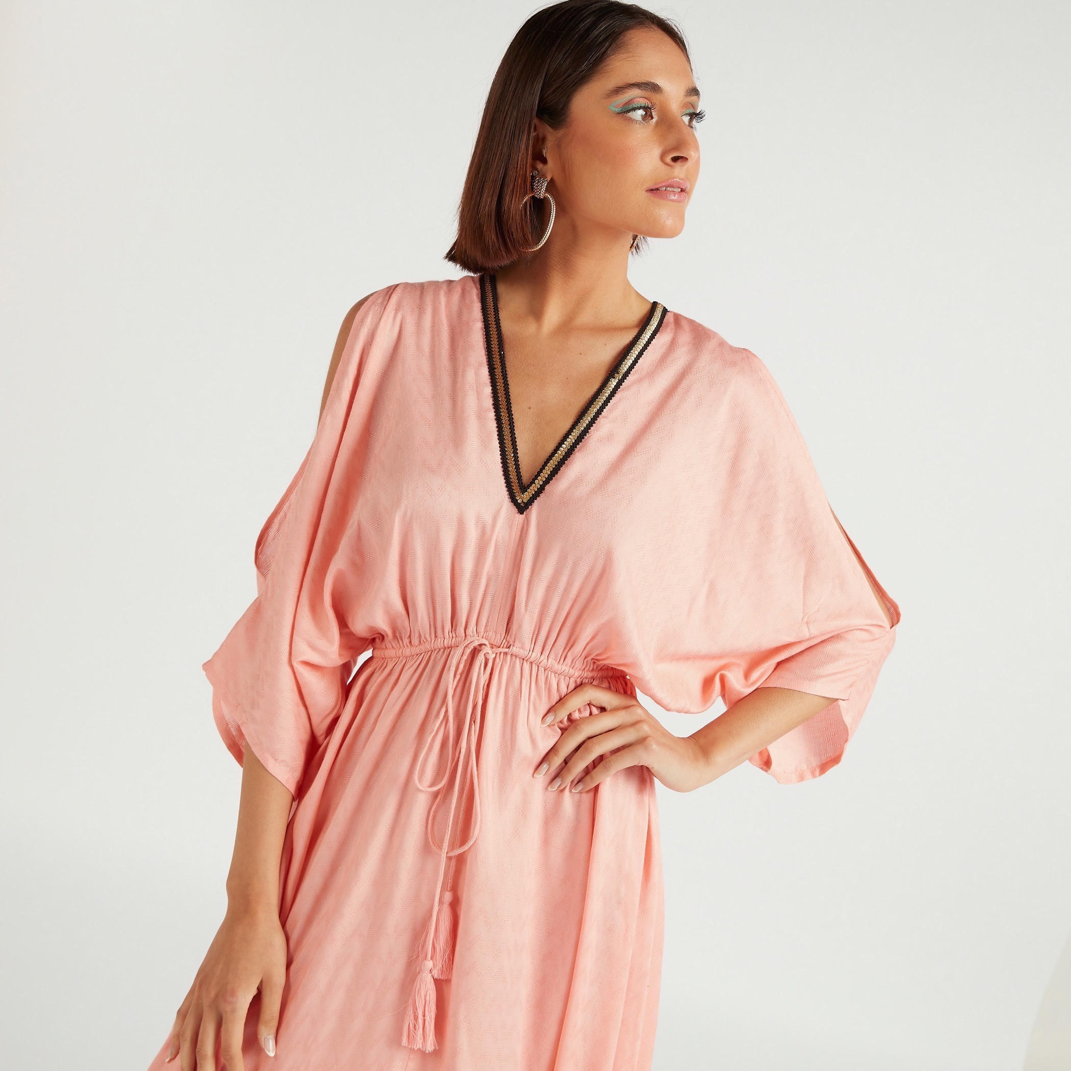 فستان مزيّن بياقة V وأكمام 3/4 ورباط-women-clothing-swimandbeach-beachwear-image-7
