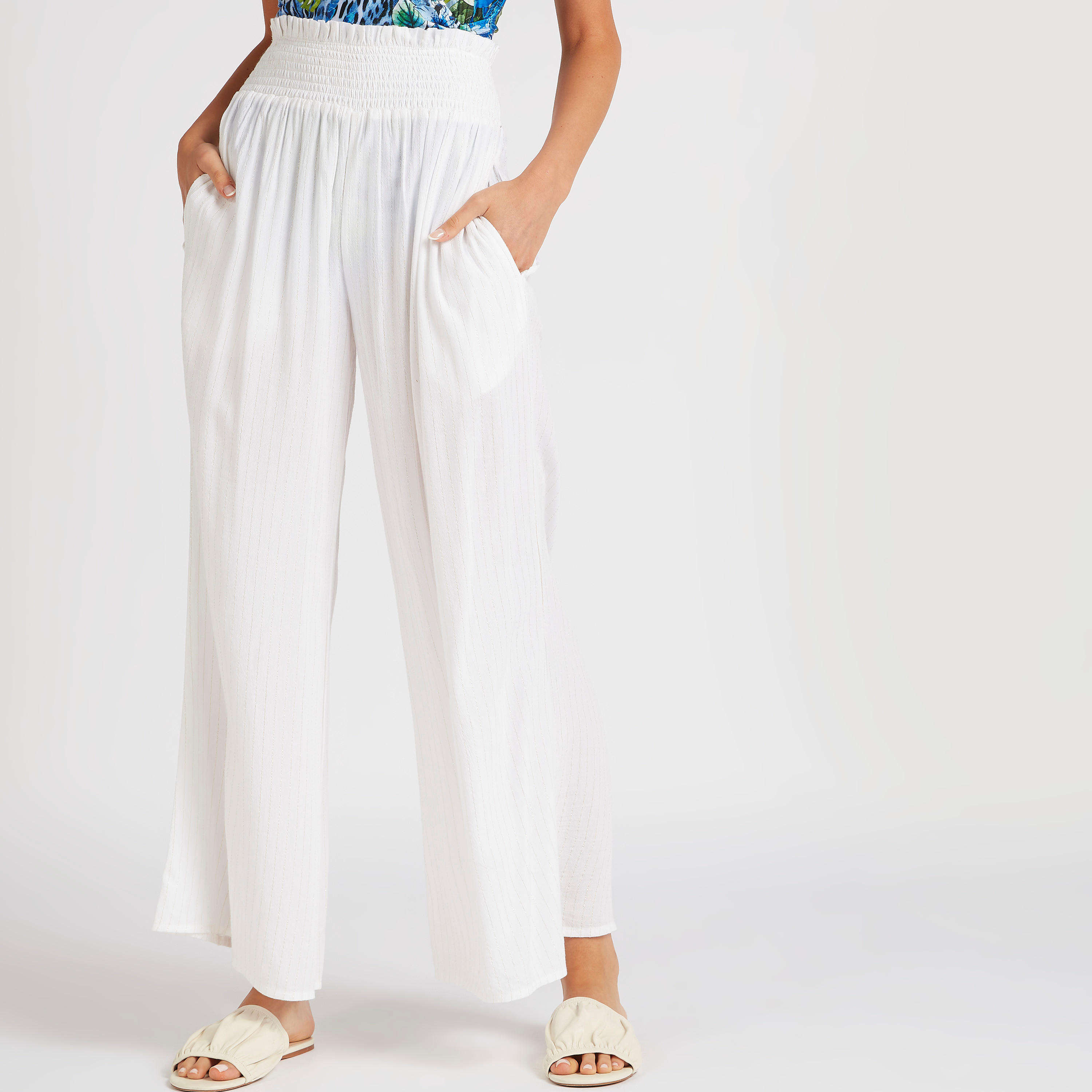 بنطلون بالازو مقلّم بخصر مطرّز -women-clothing-swimandbeach-beachwear-image-1