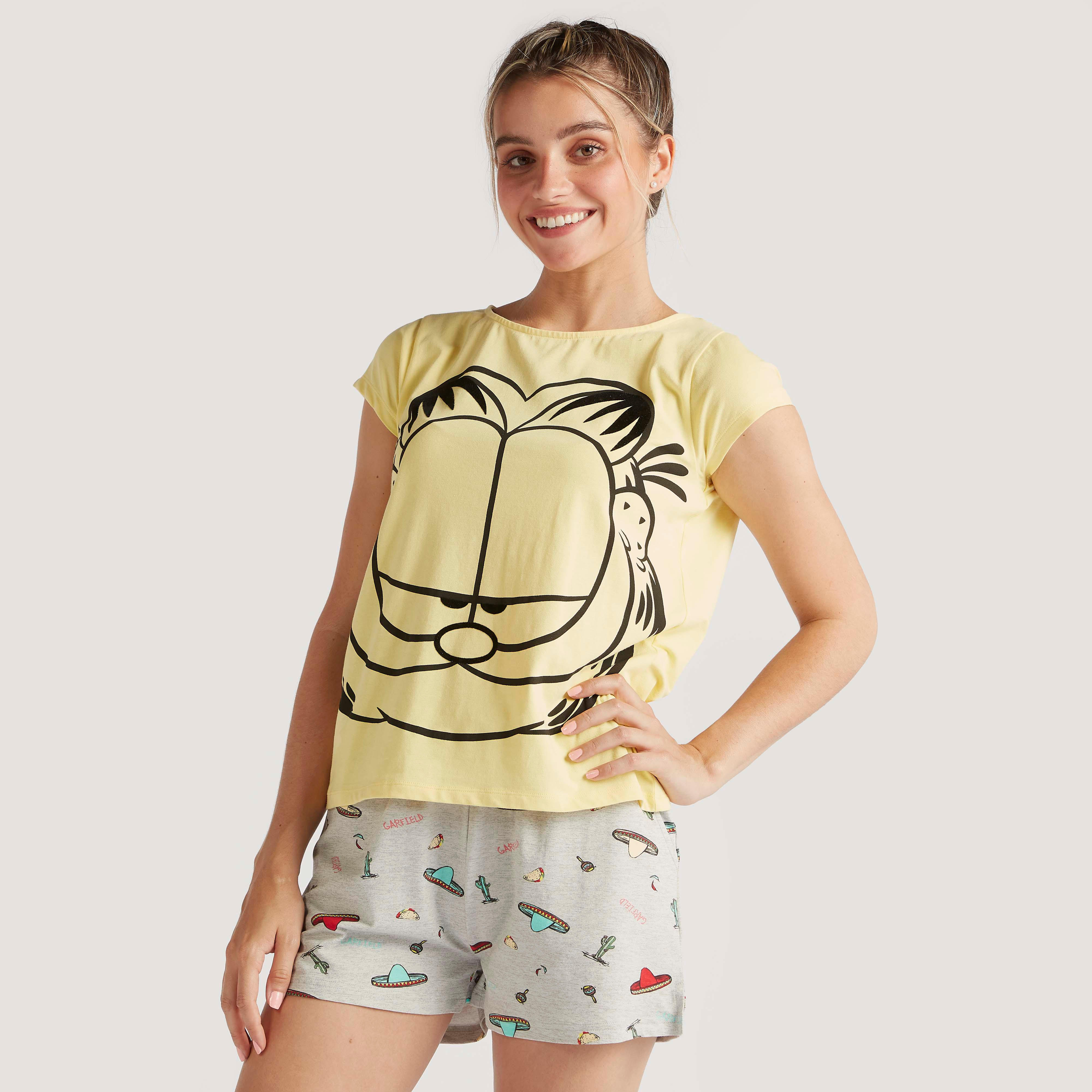 Printed Cap Sleeves T-shirt and Shorts Set-women-clothing-nightwear-pyjamas-longsets-image-1