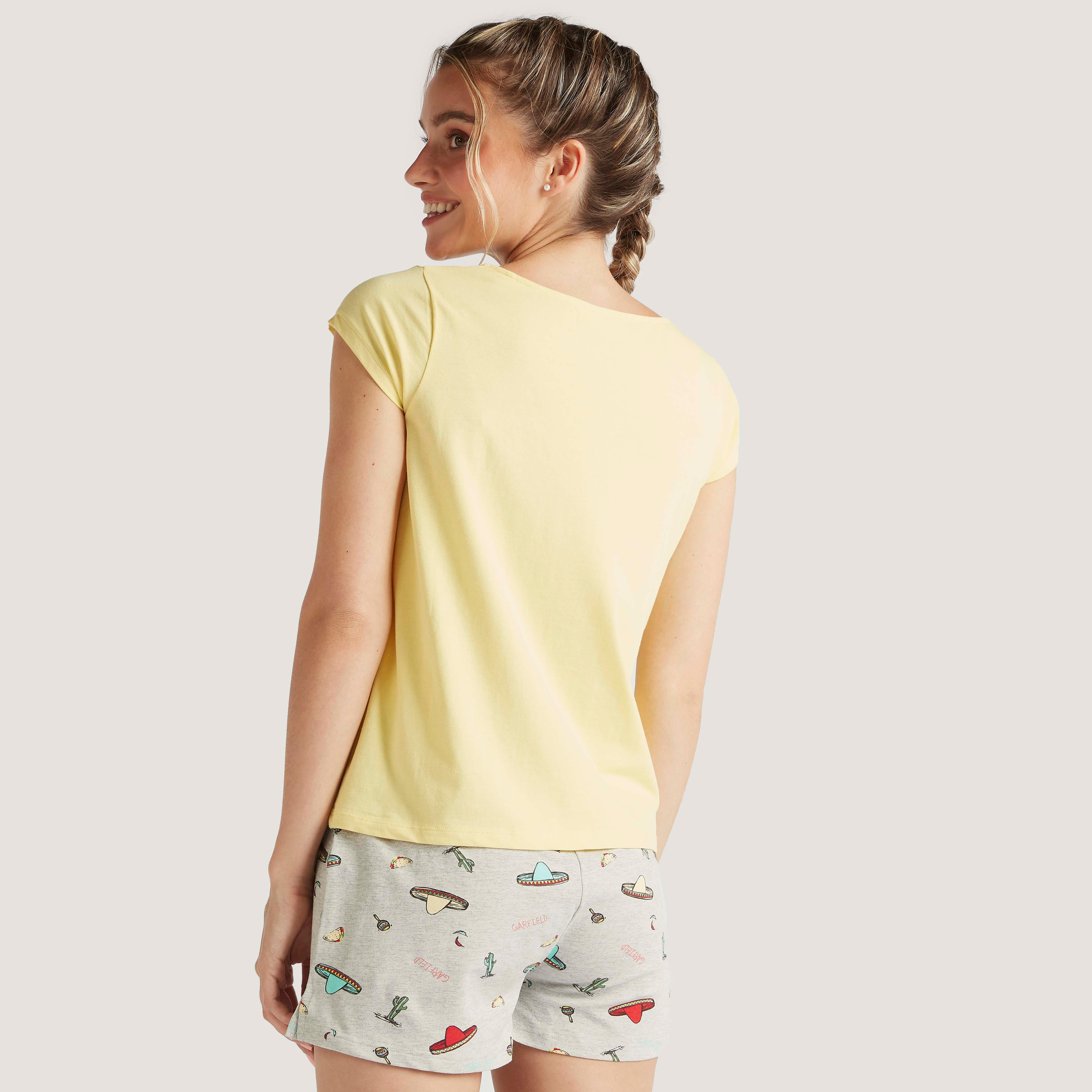 Printed Cap Sleeves T-shirt and Shorts Set-women-clothing-nightwear-pyjamas-longsets-image-4