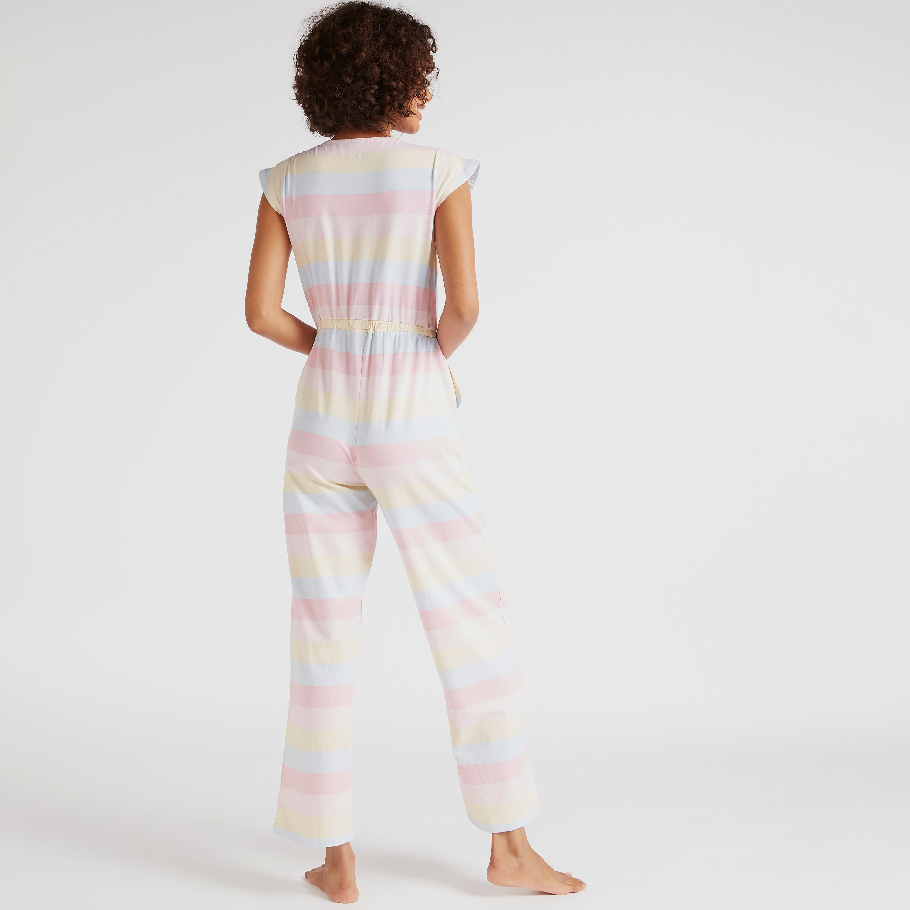 أفرول مخطّط بأكمام كاب وجيوب-women-clothing-nightwear-nighties-image-2