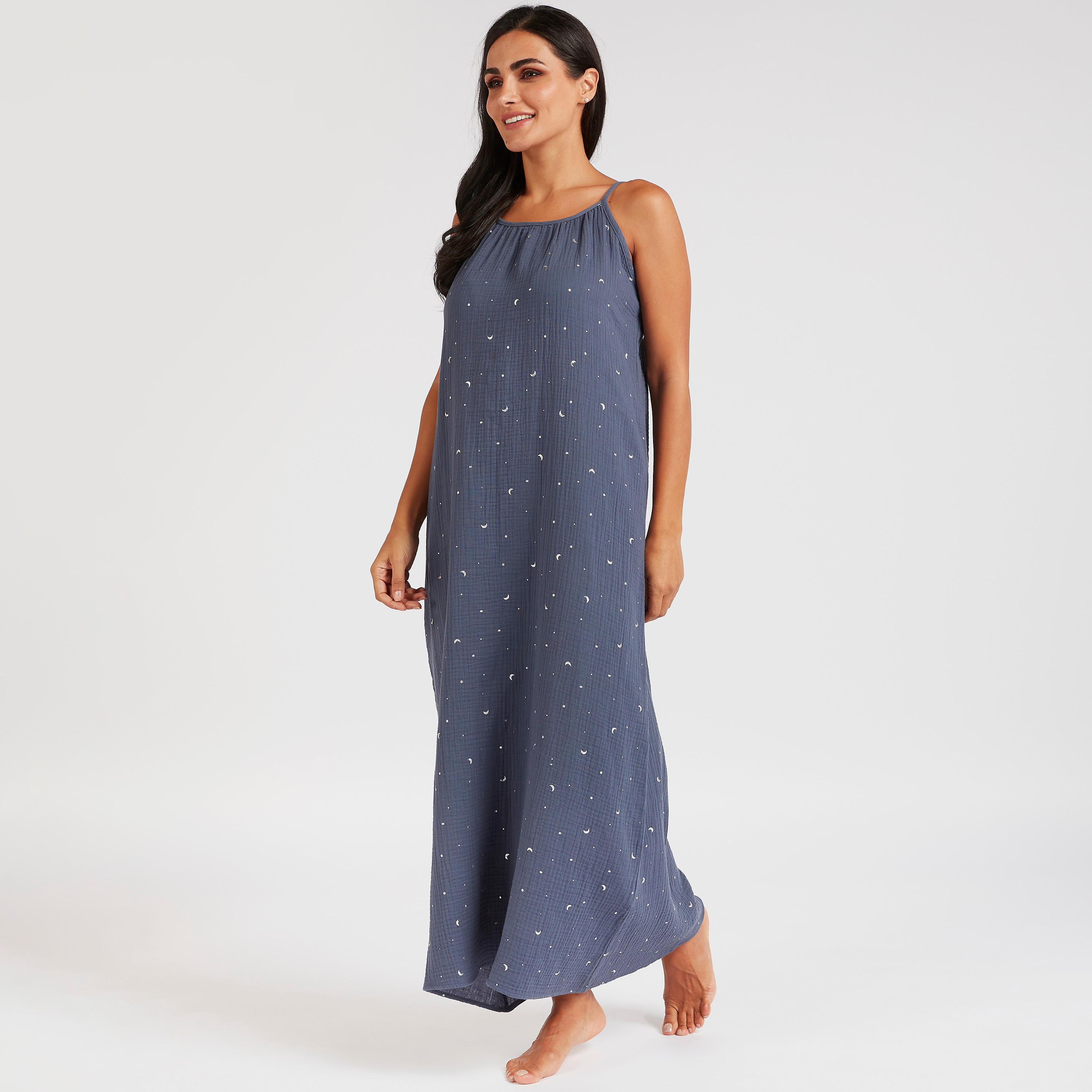 Textured Sleeveless Night Gown with Adjustable Straps-women-clothing-nightwear-nighties-image-1