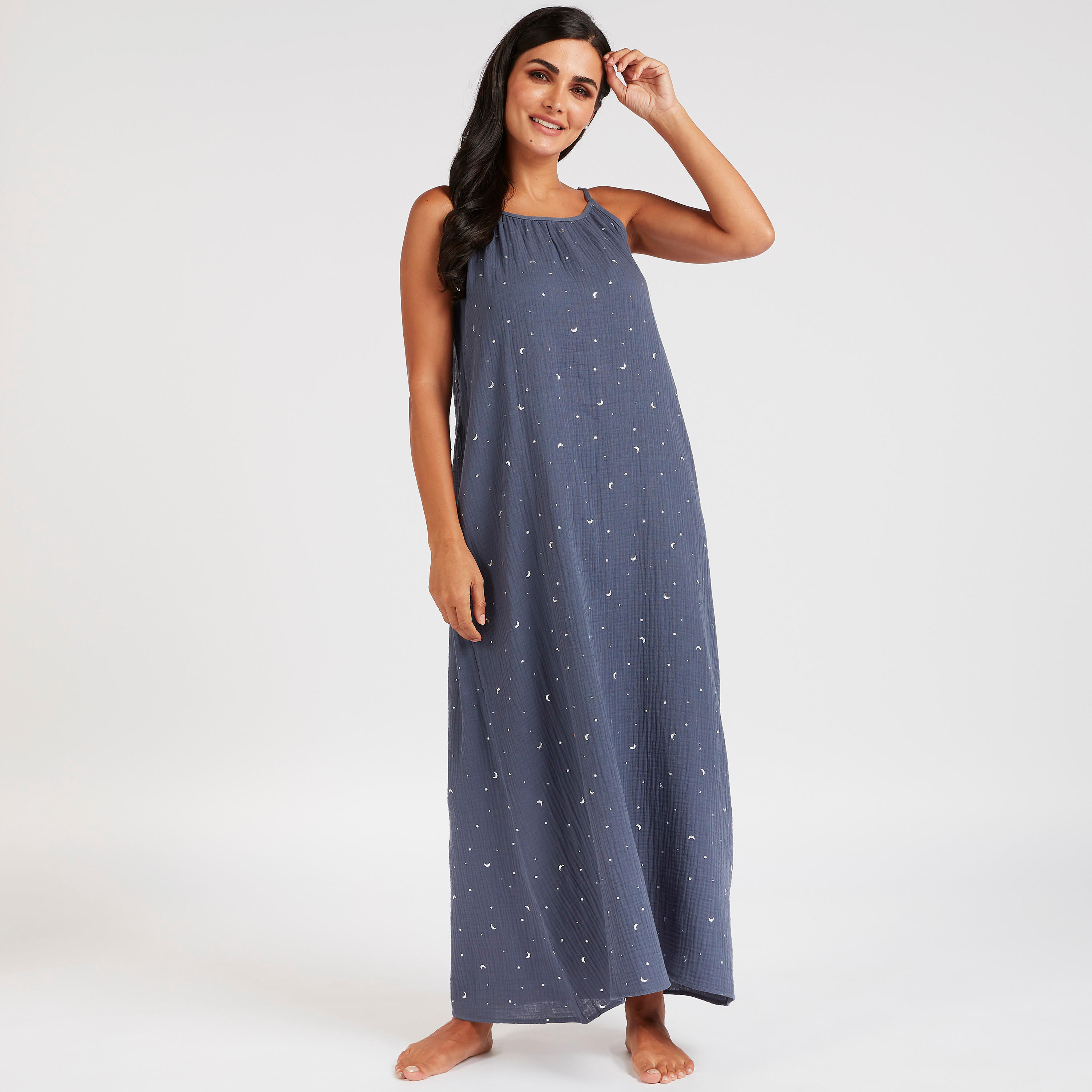 Textured Sleeveless Night Gown with Adjustable Straps-women-clothing-nightwear-nighties-image-2