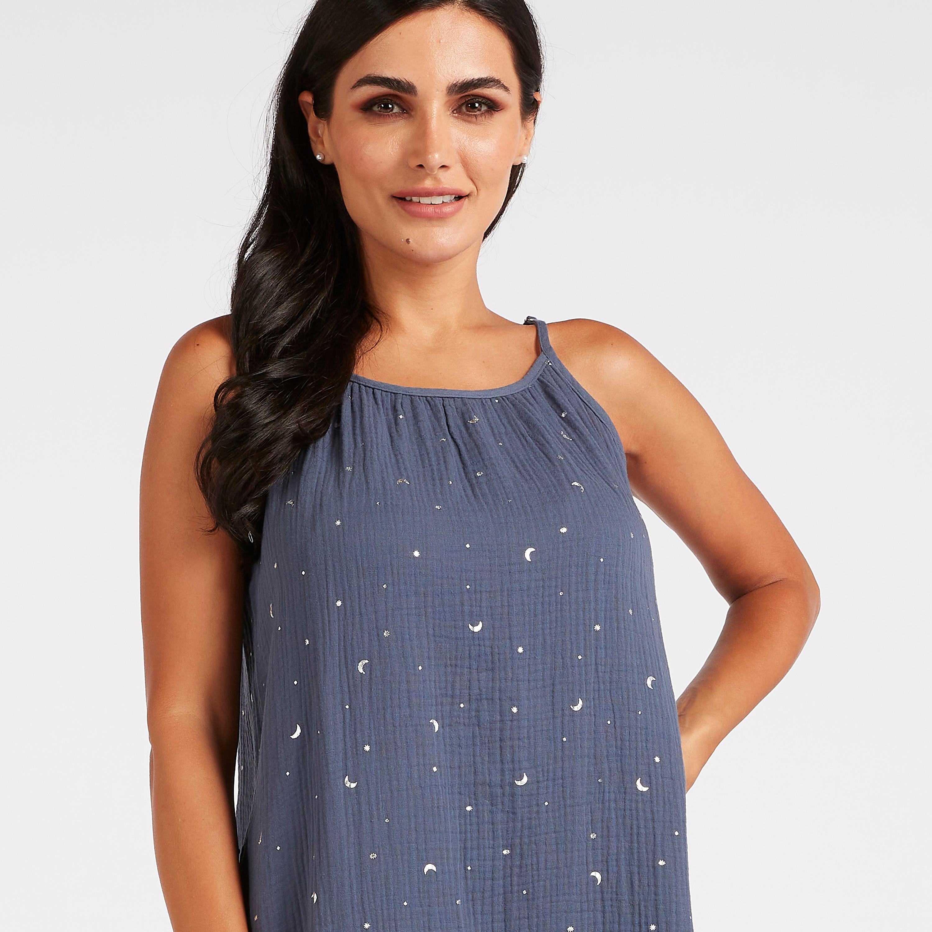 Textured Sleeveless Night Gown with Adjustable Straps-women-clothing-nightwear-nighties-image-3