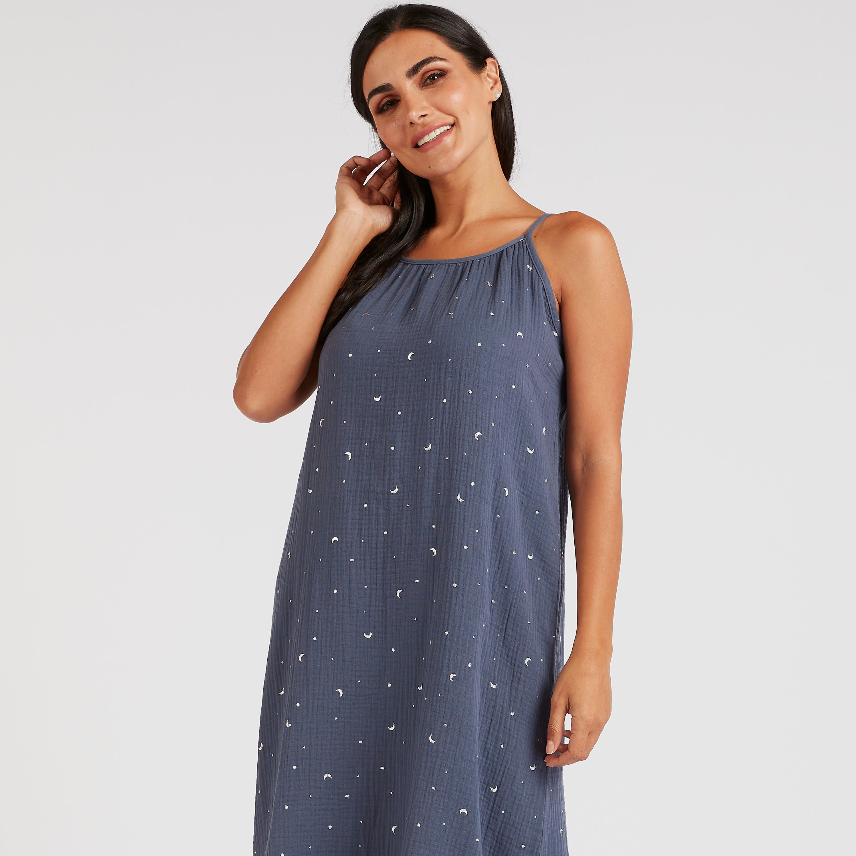 Textured Sleeveless Night Gown with Adjustable Straps-women-clothing-nightwear-nighties-image-5