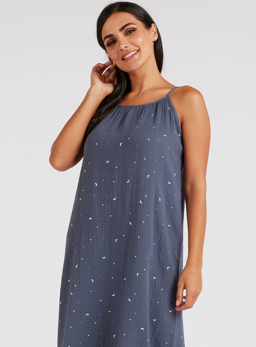 Textured Sleeveless Night Gown with Adjustable Straps-women-clothing-nightwear-nighties-image-5