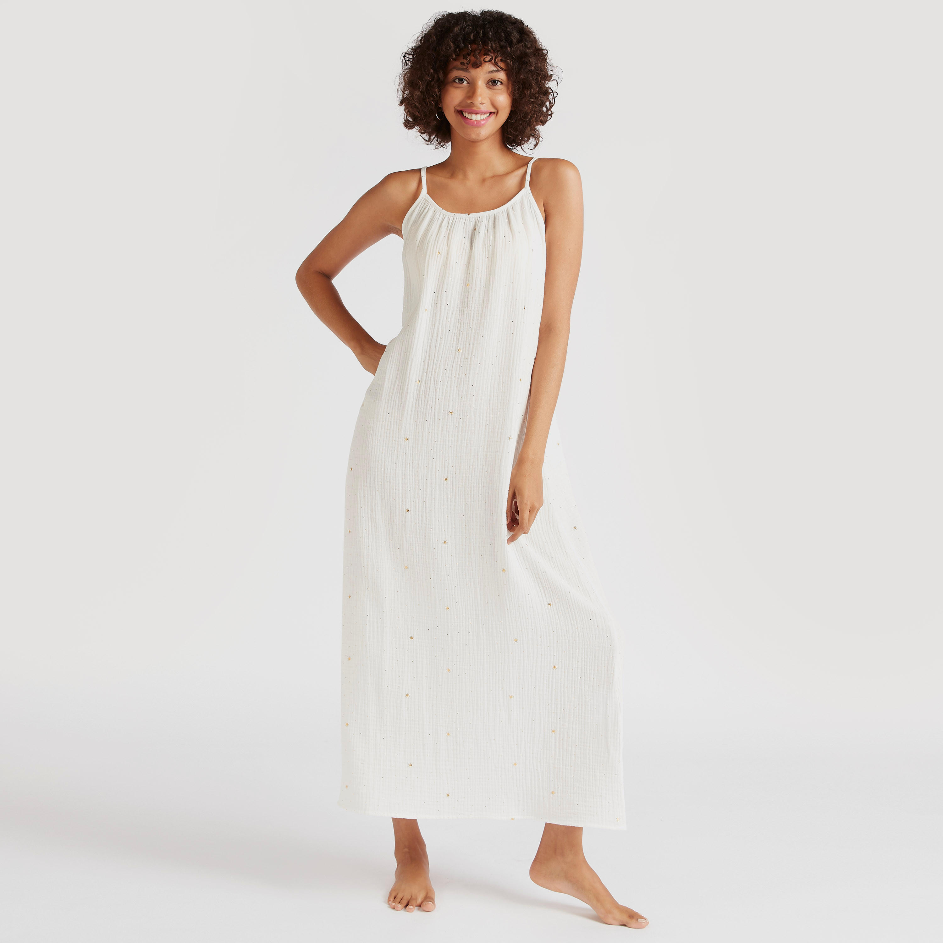 Textured Sleeveless Night Gown with Adjustable Straps-women-clothing-nightwear-nighties-image-1