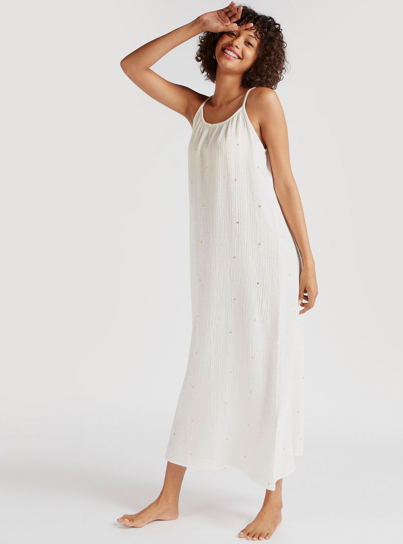 Textured Sleeveless Night Gown with Adjustable Straps-women-clothing-nightwear-nighties-image-2