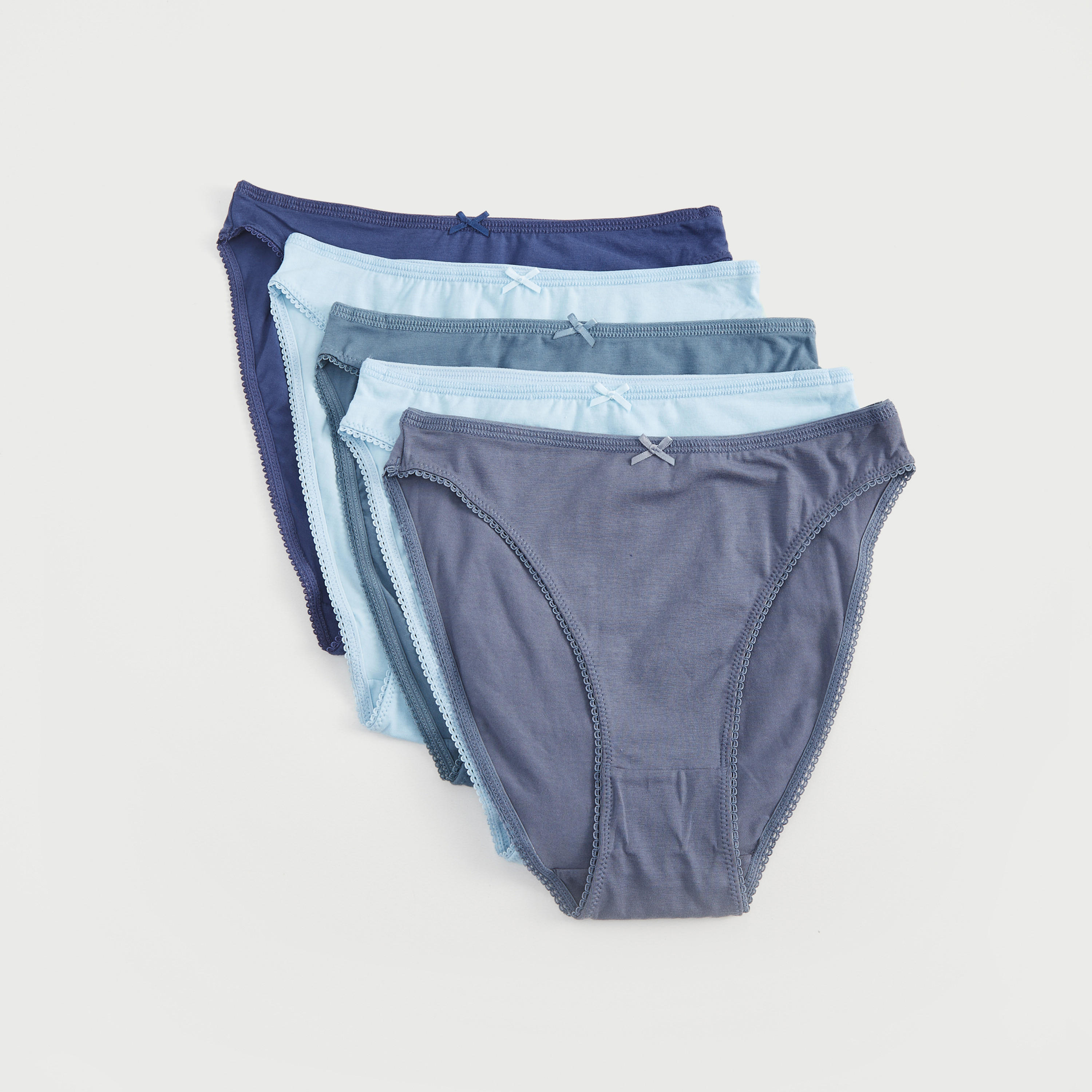 سراويل داخلية سادة بخصر مطاطي وفيونكة - طقم من 5 قطع-women-clothing-lingerie-panties-image-1