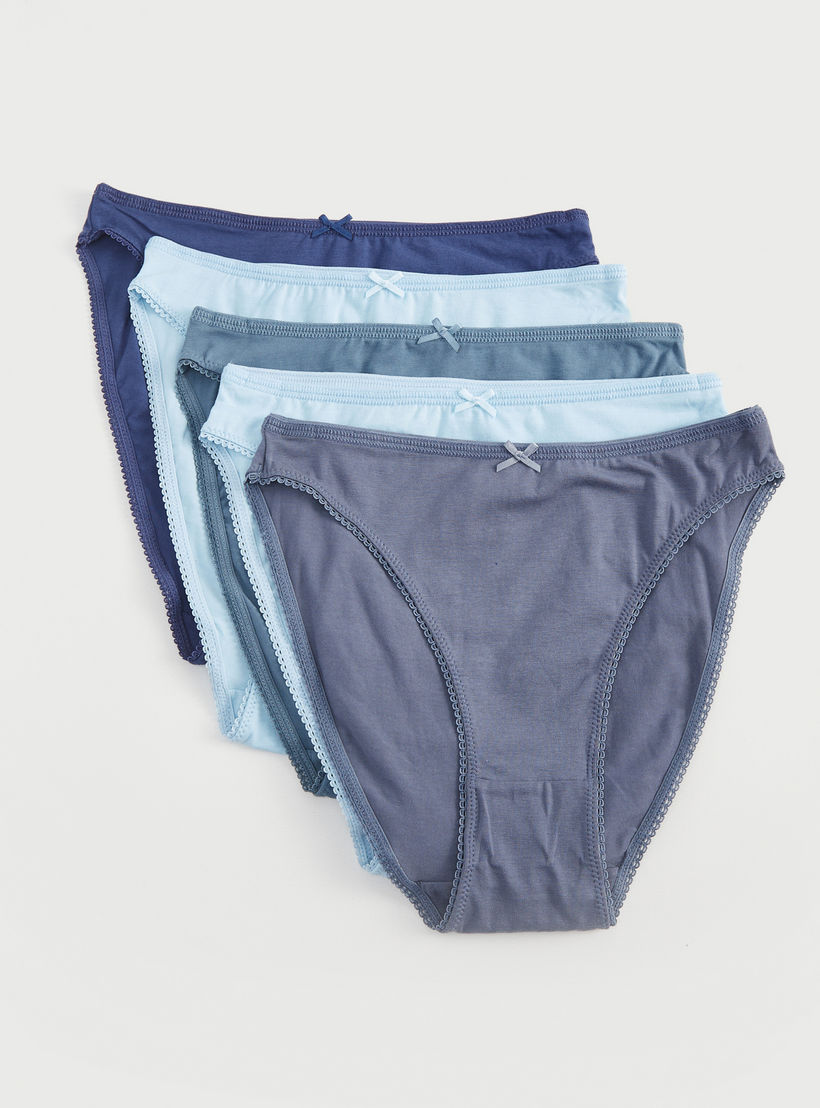 سراويل داخلية سادة بخصر مطاطي وفيونكة - طقم من 5 قطع-women-clothing-lingerie-panties-image-1