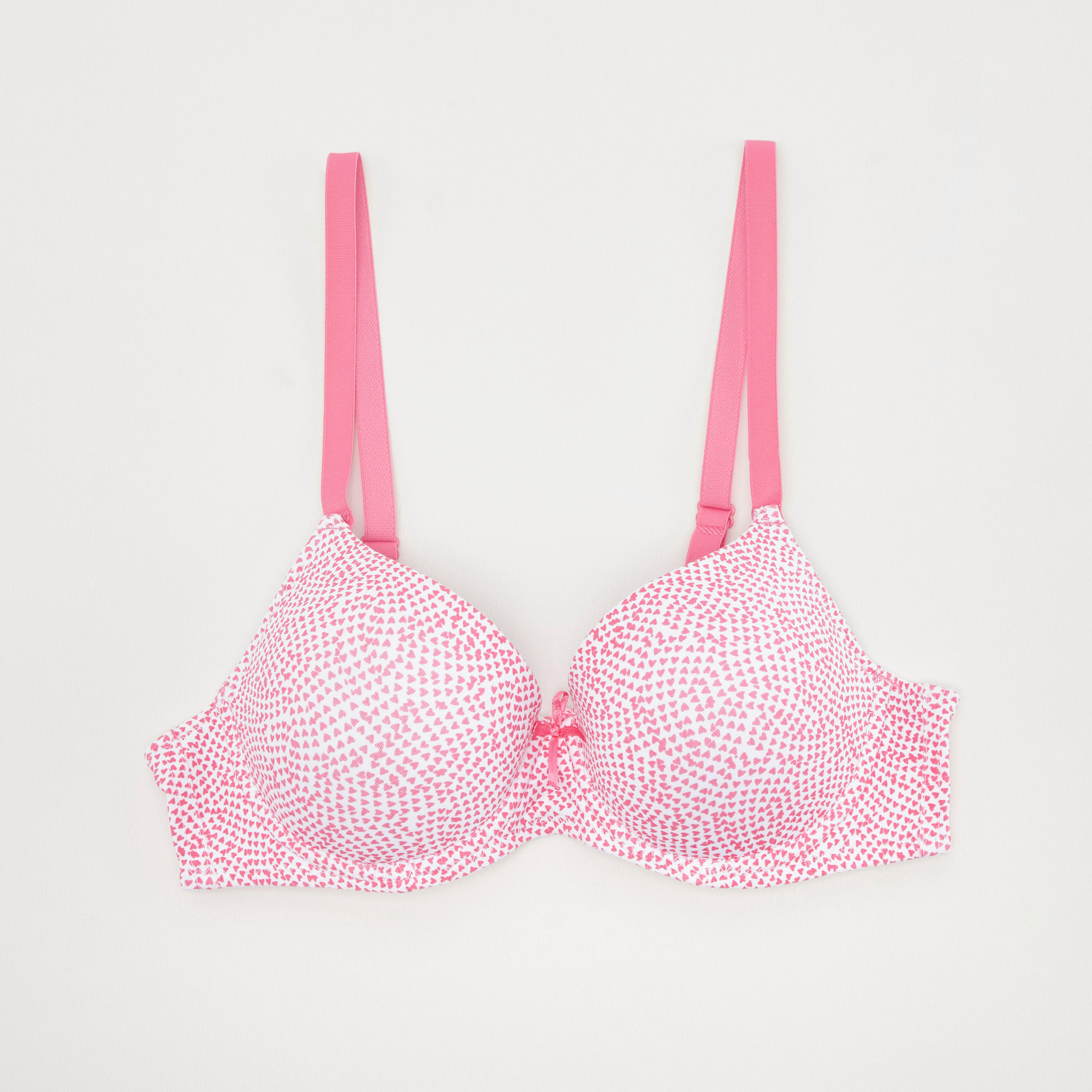 Heart Print Lightly Padded T-shirt Bra with Hook and Eye Closure-women-clothing-lingerie-bras-image-1
