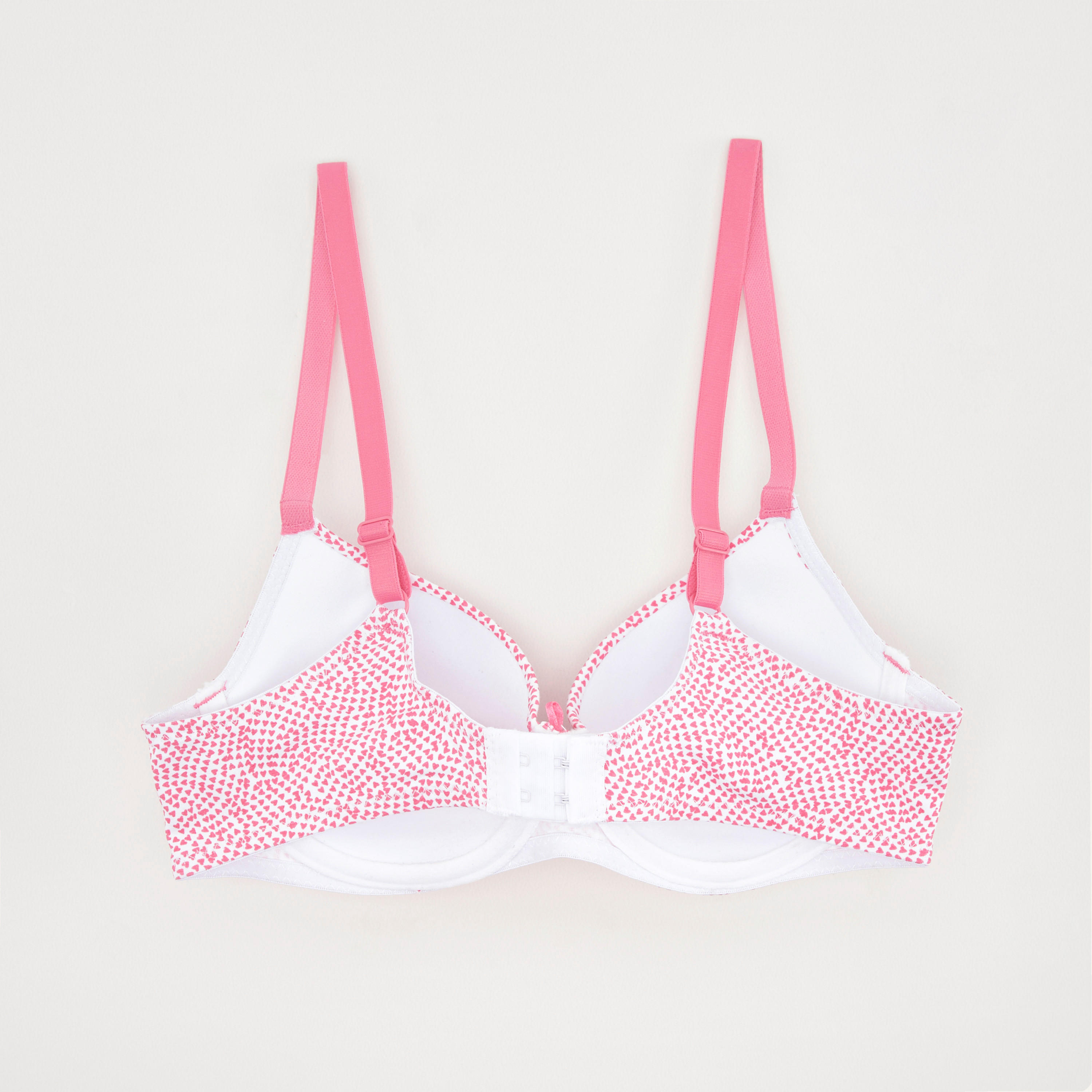 Heart Print Lightly Padded T-shirt Bra with Hook and Eye Closure-women-clothing-lingerie-bras-image-3