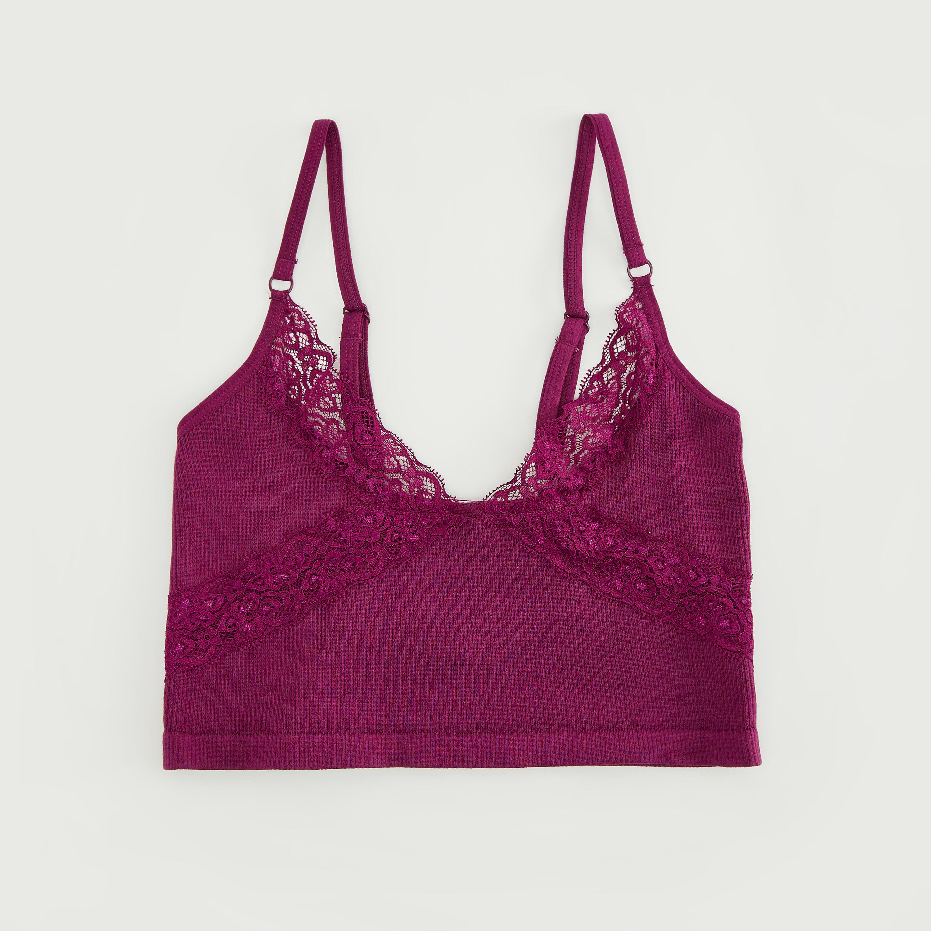 صدرية بدون خياطة غير مبطنة بارزة الملمس بتفاصيل دانتيل-women-clothing-lingerie-bras-image-1