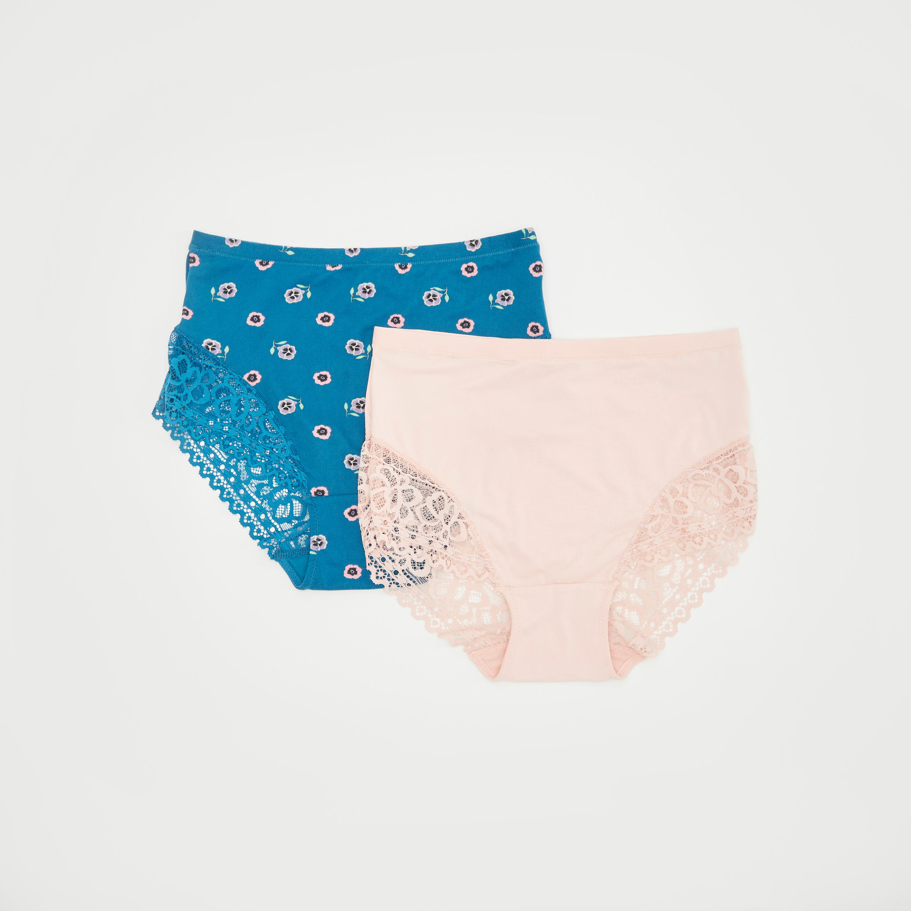 سراويل بوي شورت زهرية بتفاصيل دانتيل - طقم من قطعتين-women-clothing-lingerie-panties-image-1
