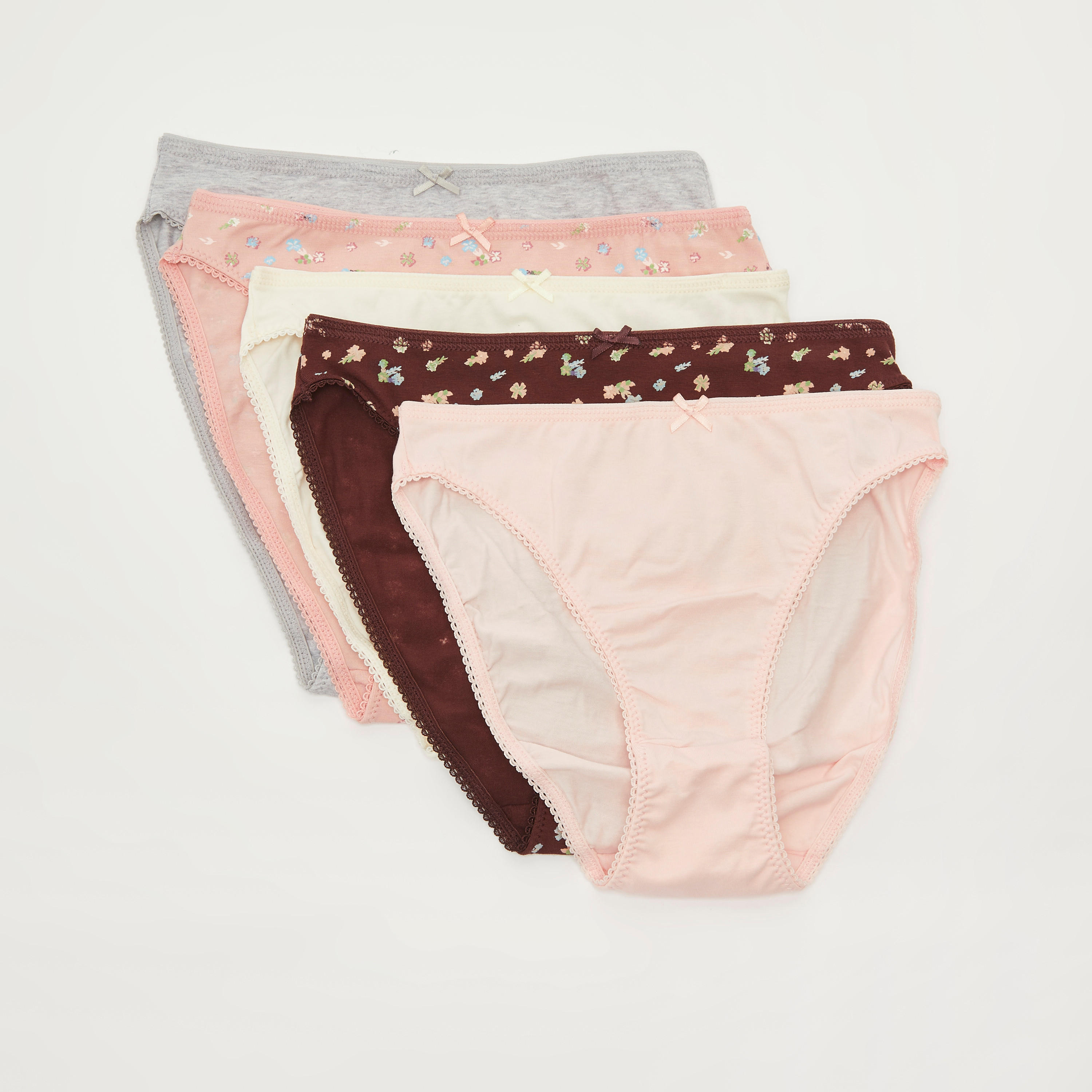 سراويل هيبستر بتفاصيل فيونكة - طقم من 5 قطع متنوعة-women-clothing-lingerie-panties-image-1