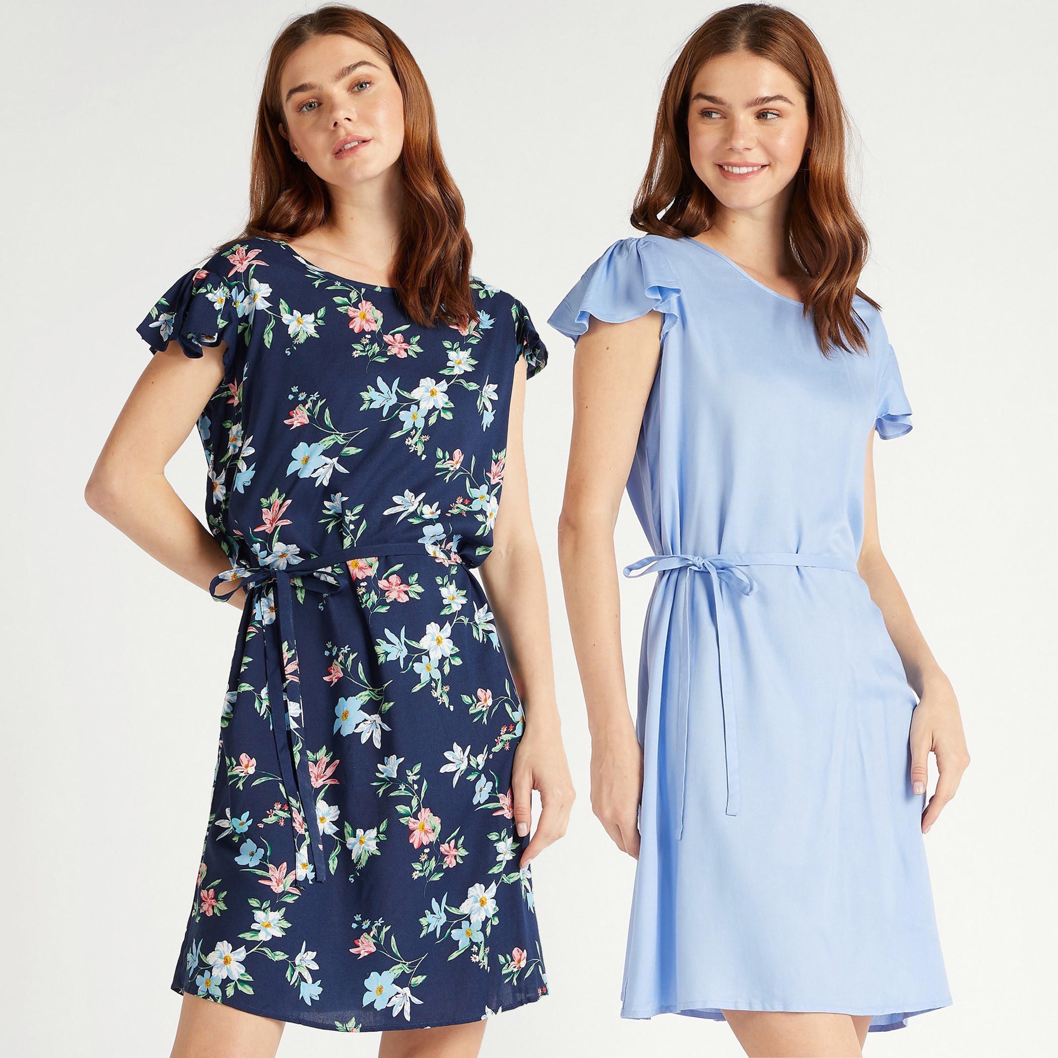 قميص نوم بياقة مستديرة وأكمام كشكش - طقم من قطعتين-women-clothing-nightwear-nighties-image-1