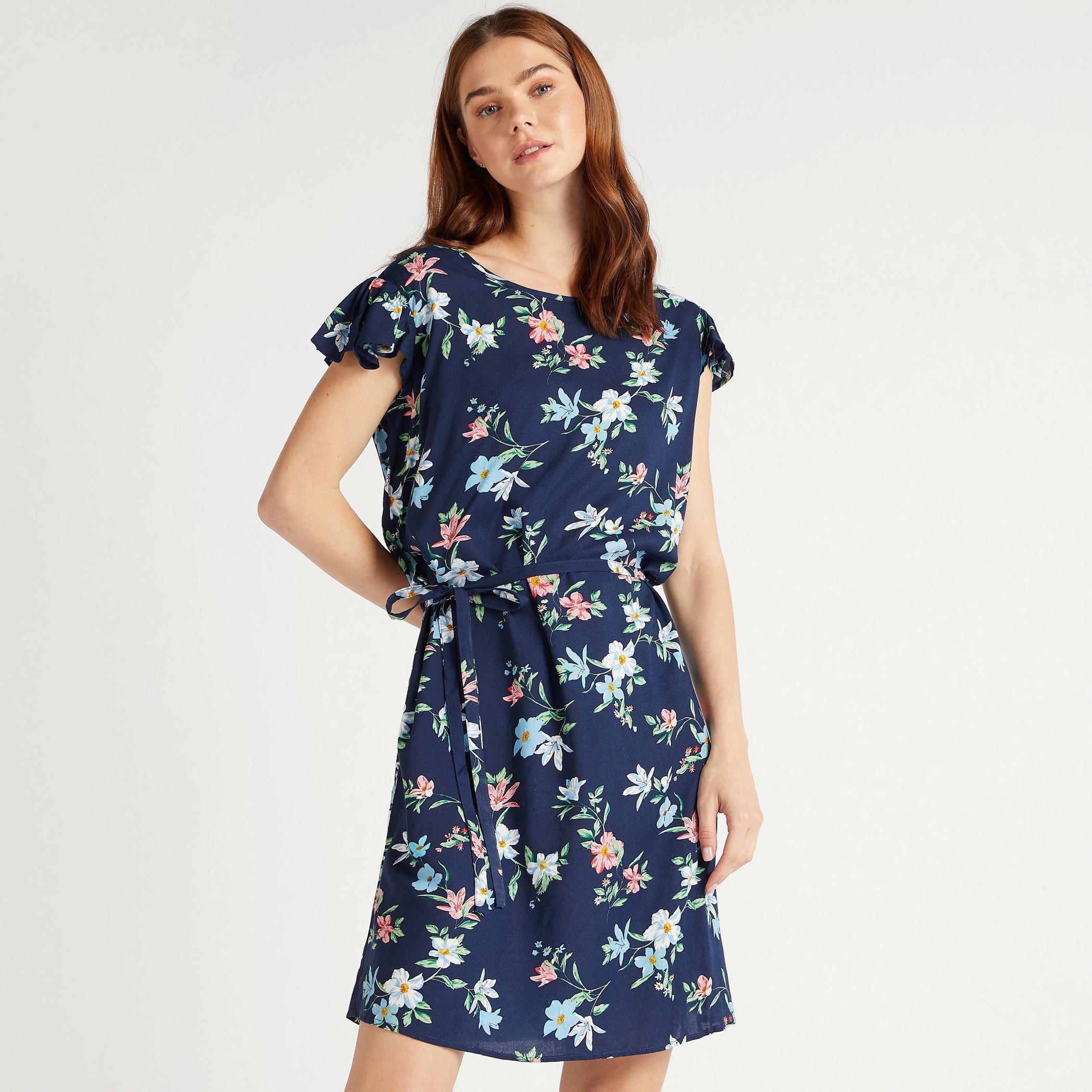 قميص نوم بياقة مستديرة وأكمام كشكش - طقم من قطعتين-women-clothing-nightwear-nighties-image-2