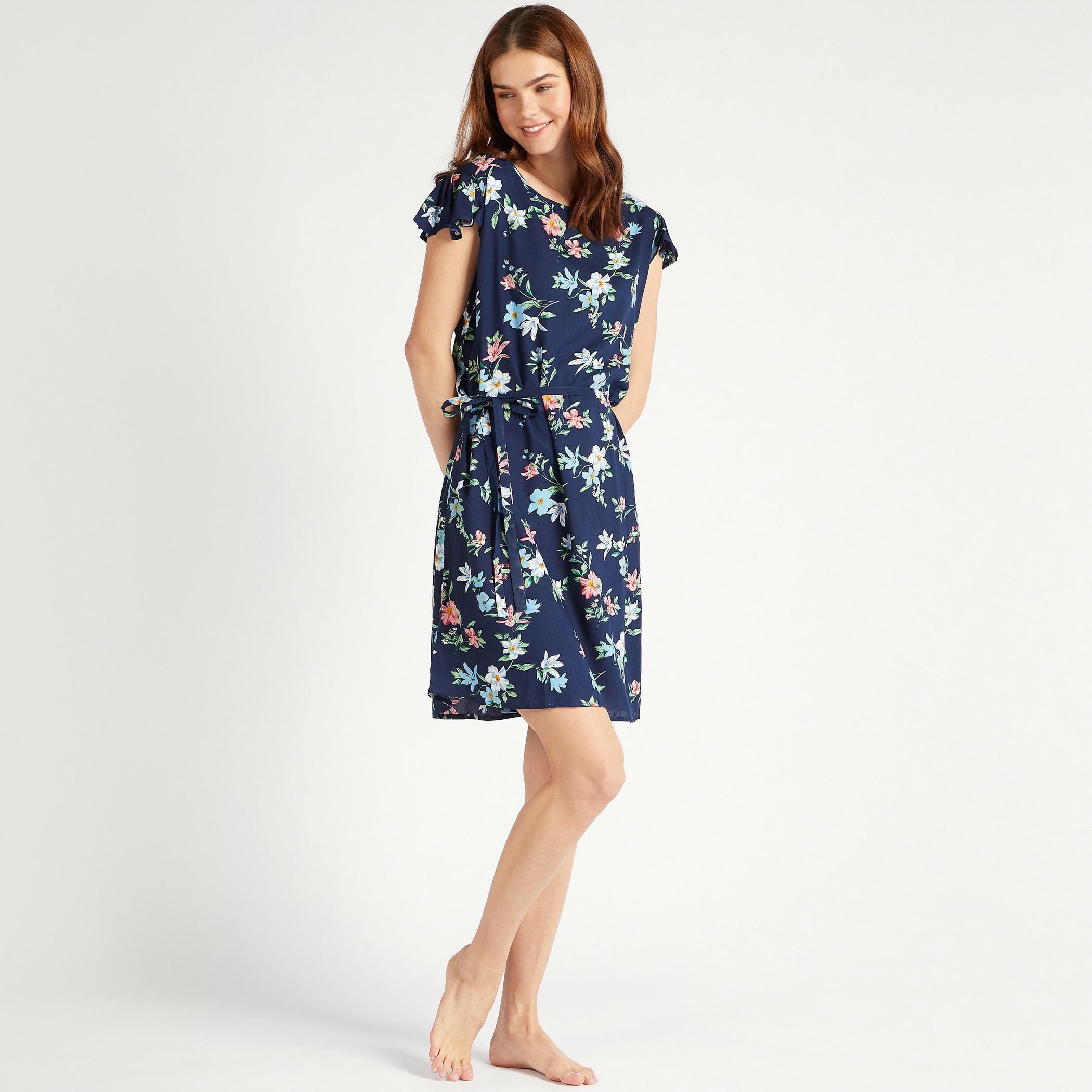 قميص نوم بياقة مستديرة وأكمام كشكش - طقم من قطعتين-women-clothing-nightwear-nighties-image-3