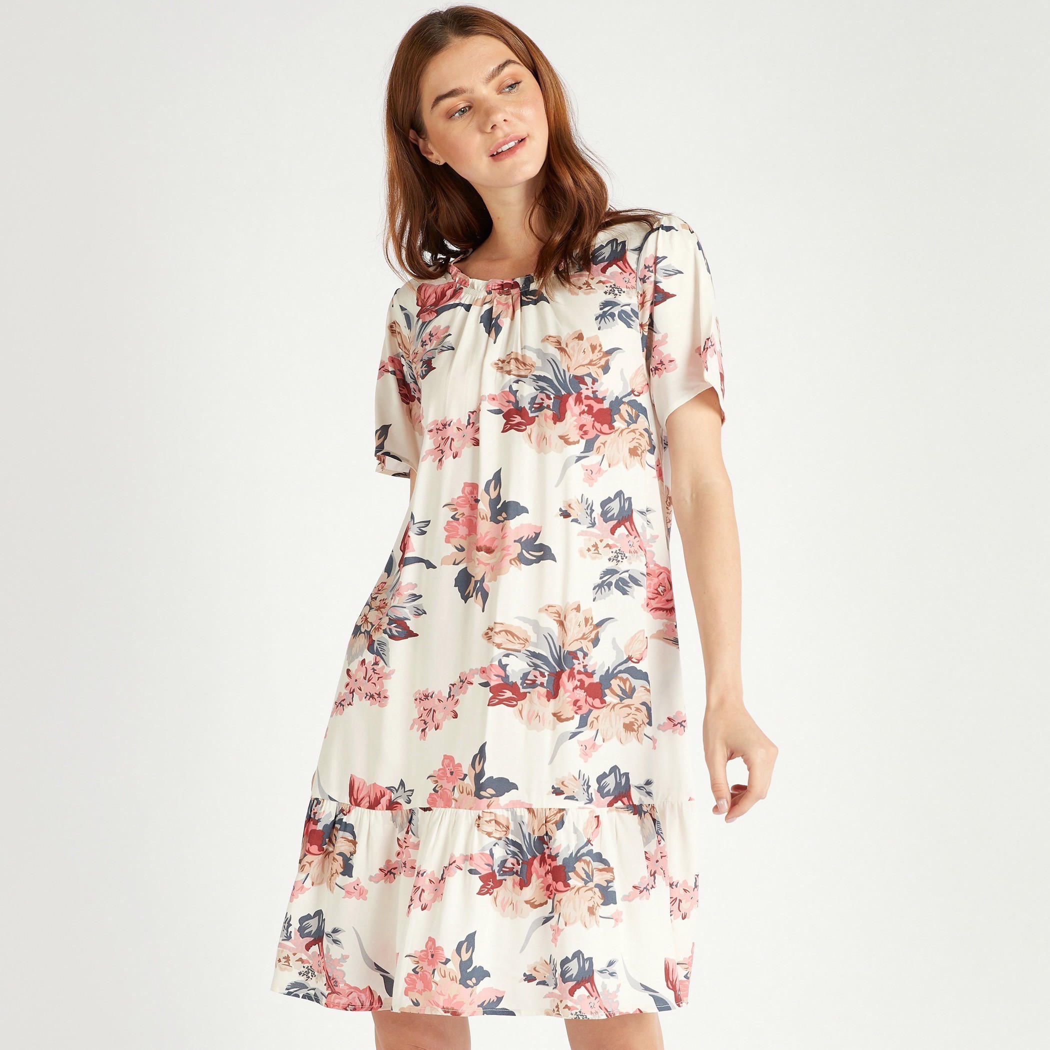 قميص نوم بياقة مستديرة وأكمام قصيرة وطبعات - طقم من قطعتين-women-clothing-nightwear-nighties-image-1
