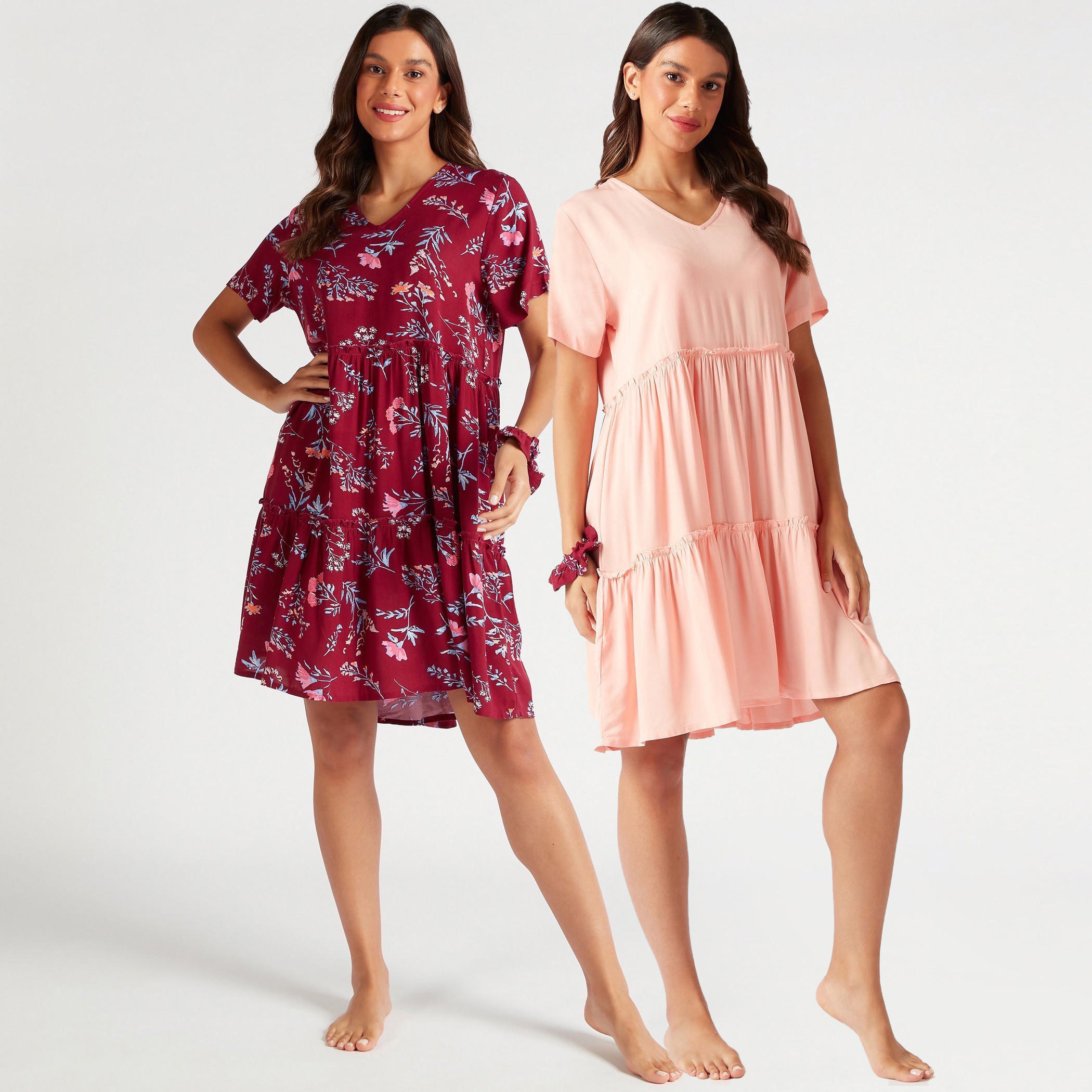قميص نوم بأكمام قصيرة وطبعات - طقم من قطعتين-women-clothing-nightwear-nighties-image-1
