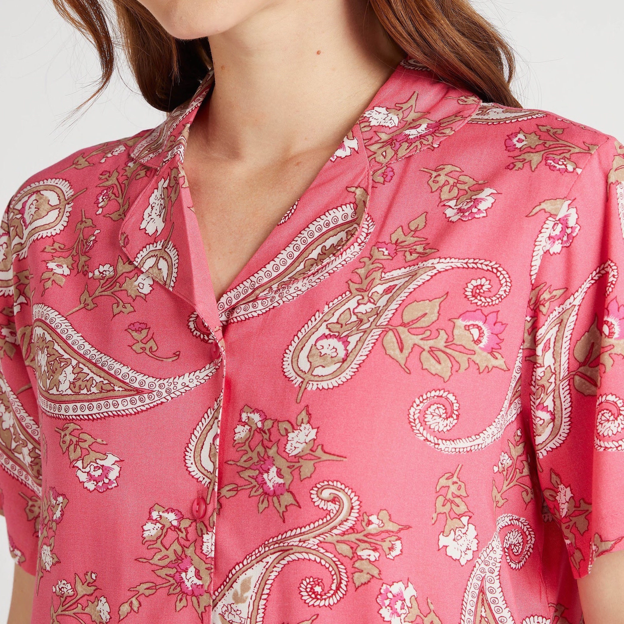 Paisley Print Short-Sleeved Shirt with Full Length Pyjama Set-women-clothing-nightwear-pyjamas-longsets-image-6