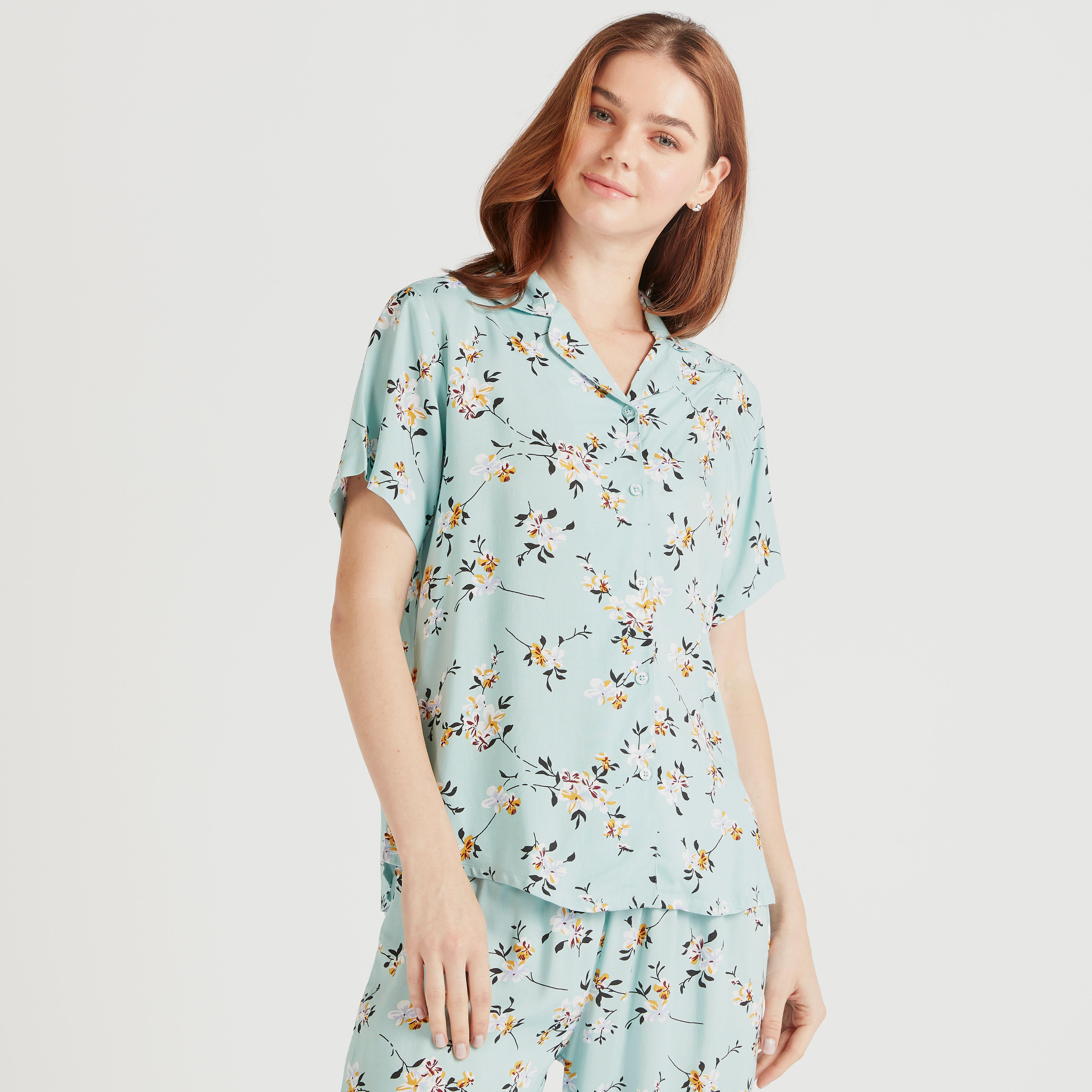 طقم بنطلون بيجاما وقميص بطبعات أزهار مع قناع عيون - 3 قطع-women-clothing-nightwear-pyjamas-longsets-image-5