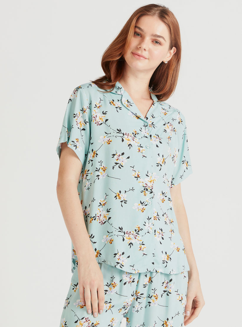 طقم بنطلون بيجاما وقميص بطبعات أزهار مع قناع عيون - 3 قطع-women-clothing-nightwear-pyjamas-longsets-image-5