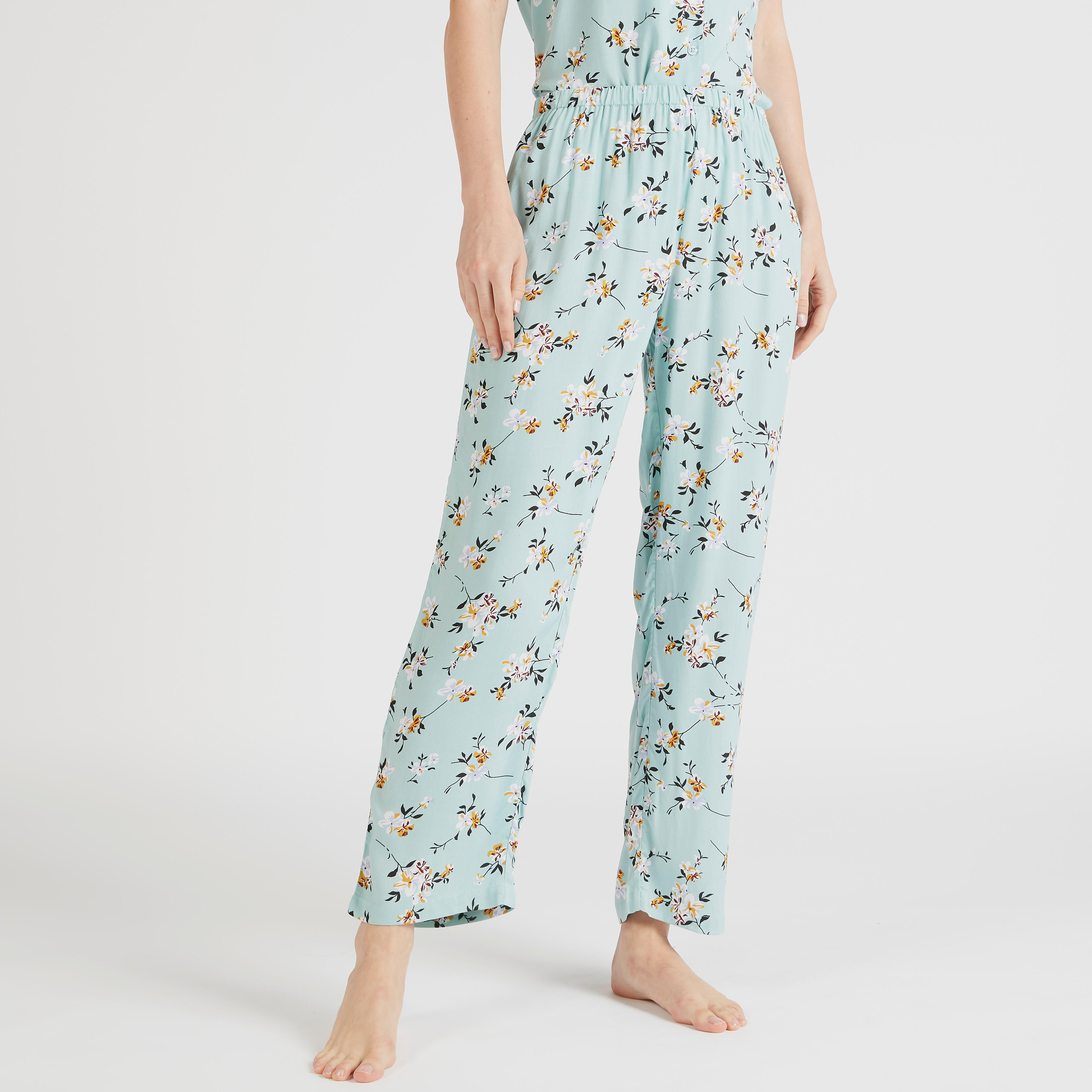 طقم بنطلون بيجاما وقميص بطبعات أزهار مع قناع عيون - 3 قطع-women-clothing-nightwear-pyjamas-longsets-image-6