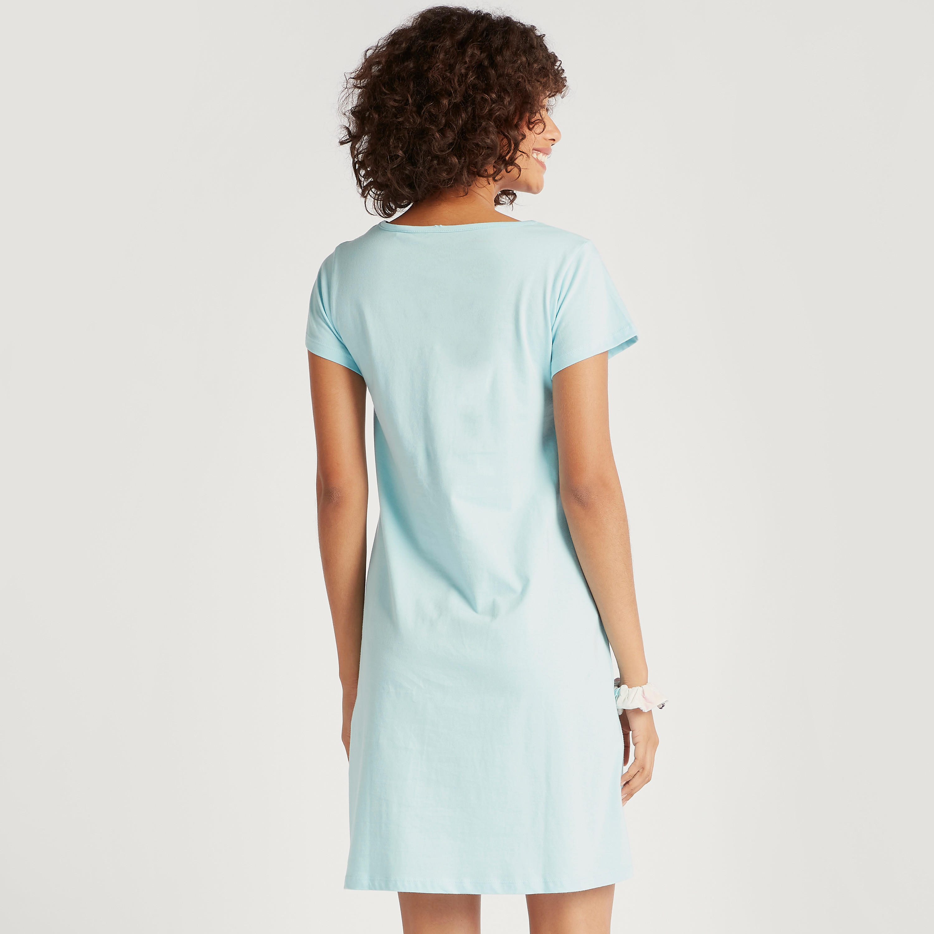 قميص نوم بأكمام كاب وياقة مستديرة وطبعات - طقم من قطعتين-women-clothing-nightwear-nighties-image-8