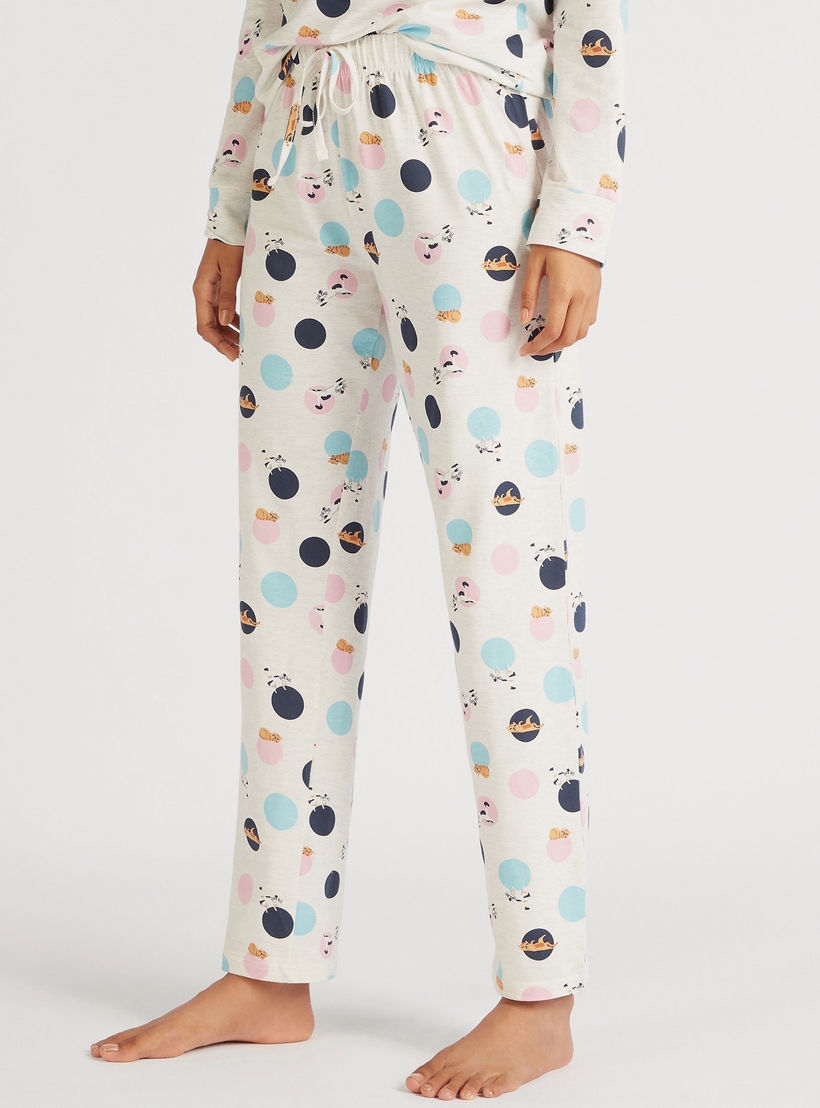 طقم بنطلون بيجاما طويل وتيشيرت بياقة بطبعات وقناع عيون-women-clothing-nightwear-pyjamas-longsets-image-5