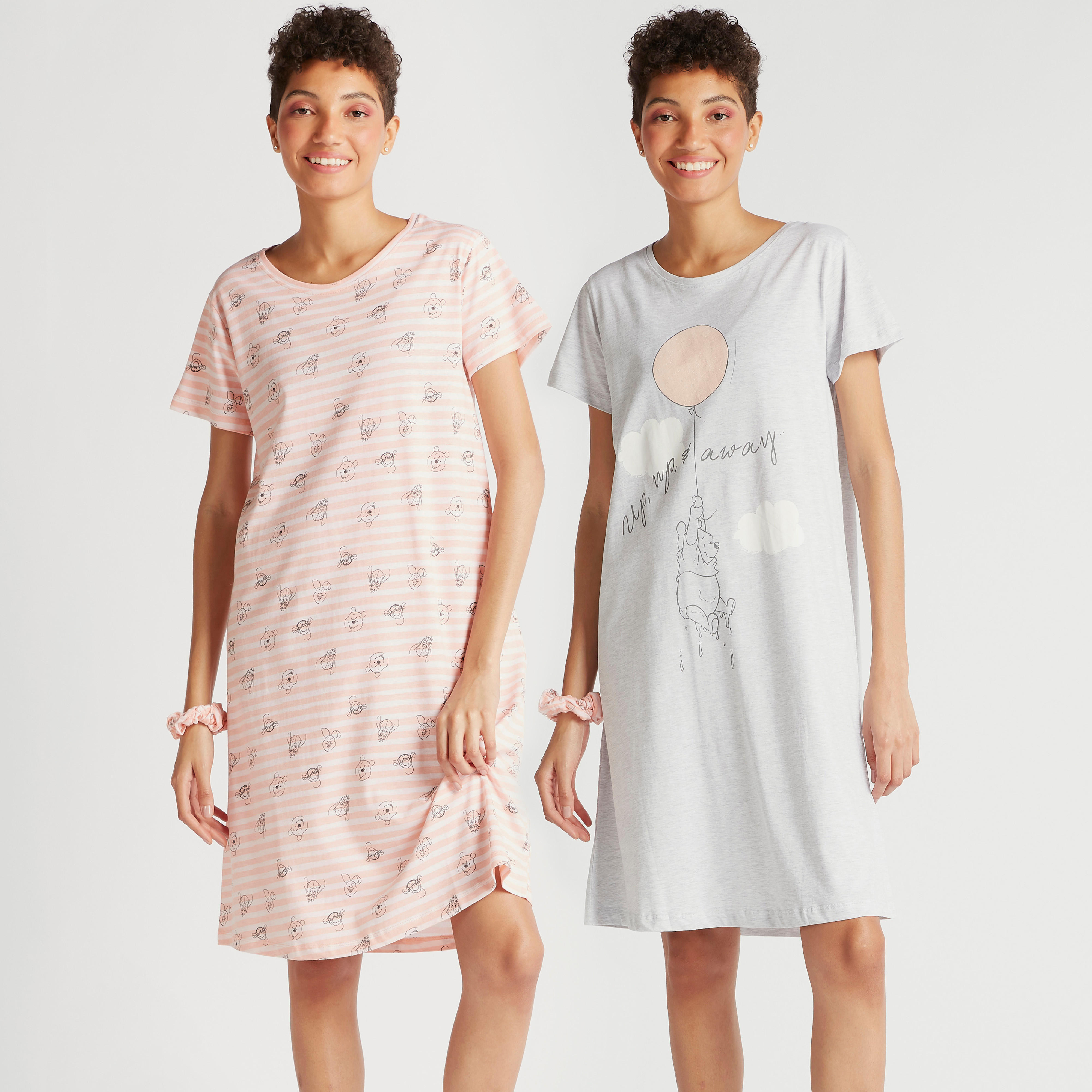 قميص نوم بأكمام قصيرة وياقة مستديرة - طقم من قطعتين-women-clothing-nightwear-nighties-image-1