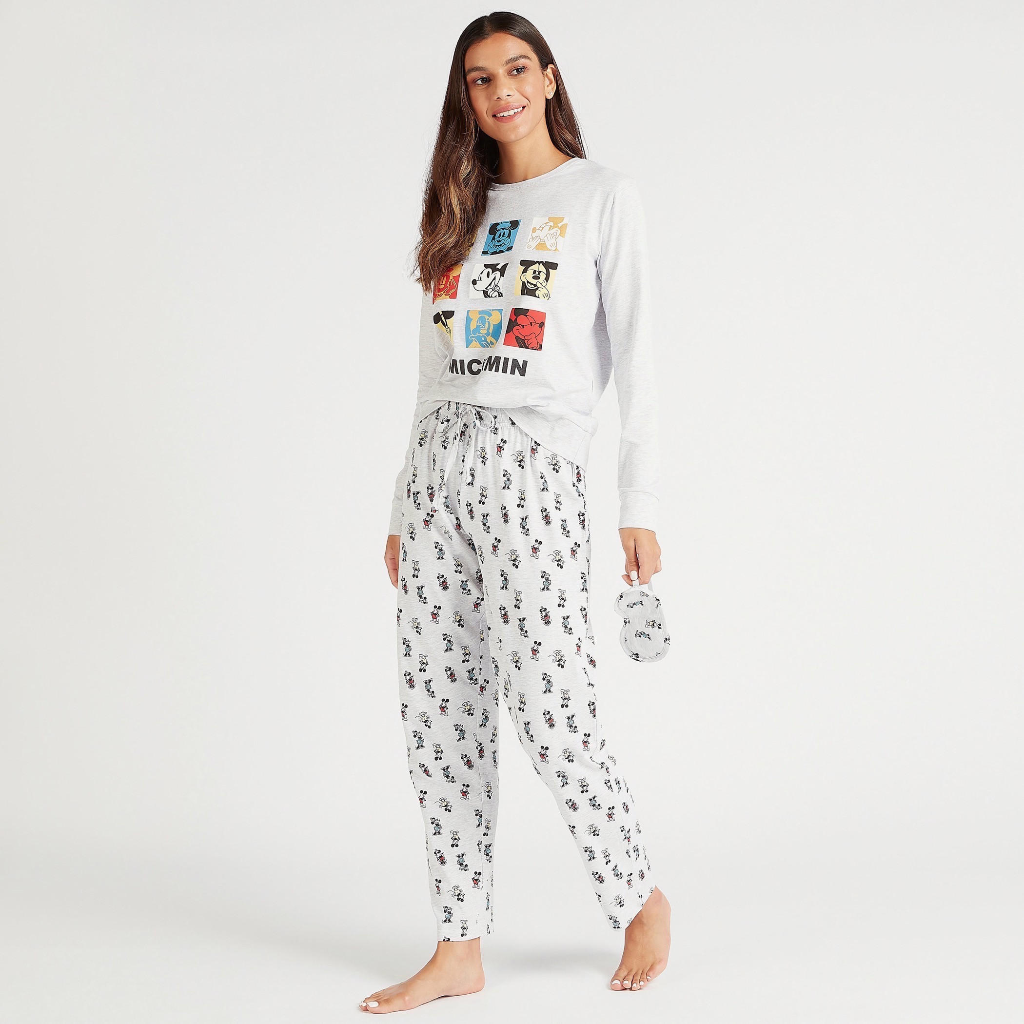 طقم بنطلون بيجاما طويل وقميص بطبعات وقناع عيون-women-clothing-nightwear-pyjamas-longsets-image-2