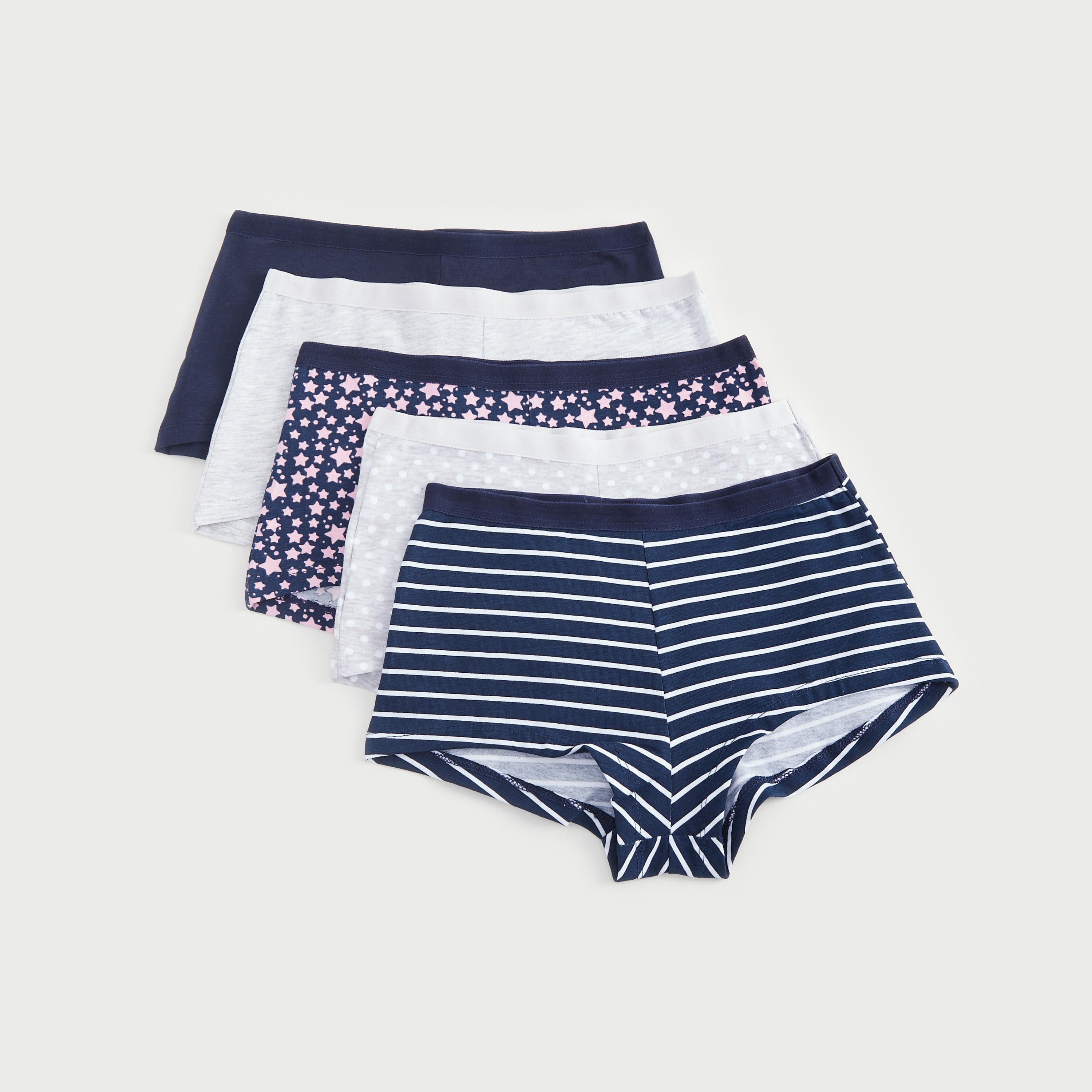 سراويل بوي شورت بخصر مطّاطي - طقم من 5 قطع متنوعة-women-clothing-lingerie-panties-image-1