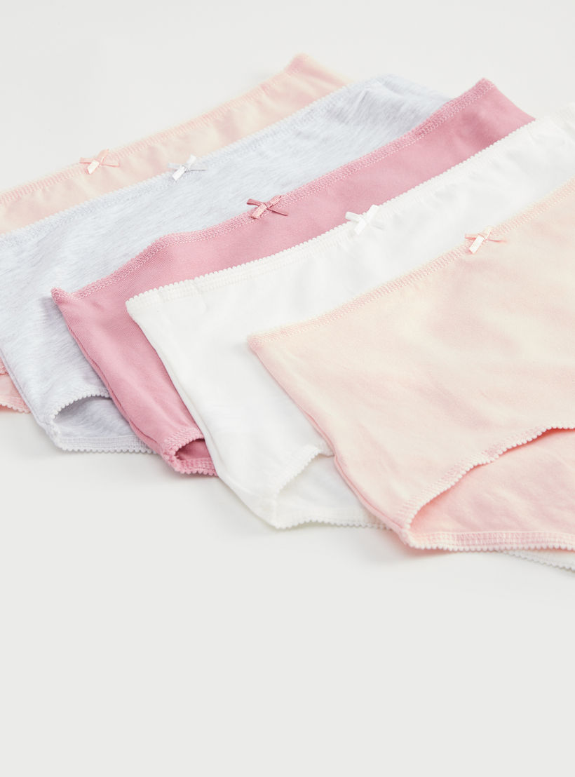 Set of 5 - Solid Boyshorts Briefs with Bow Accent-women-clothing-lingerie-panties-image-2