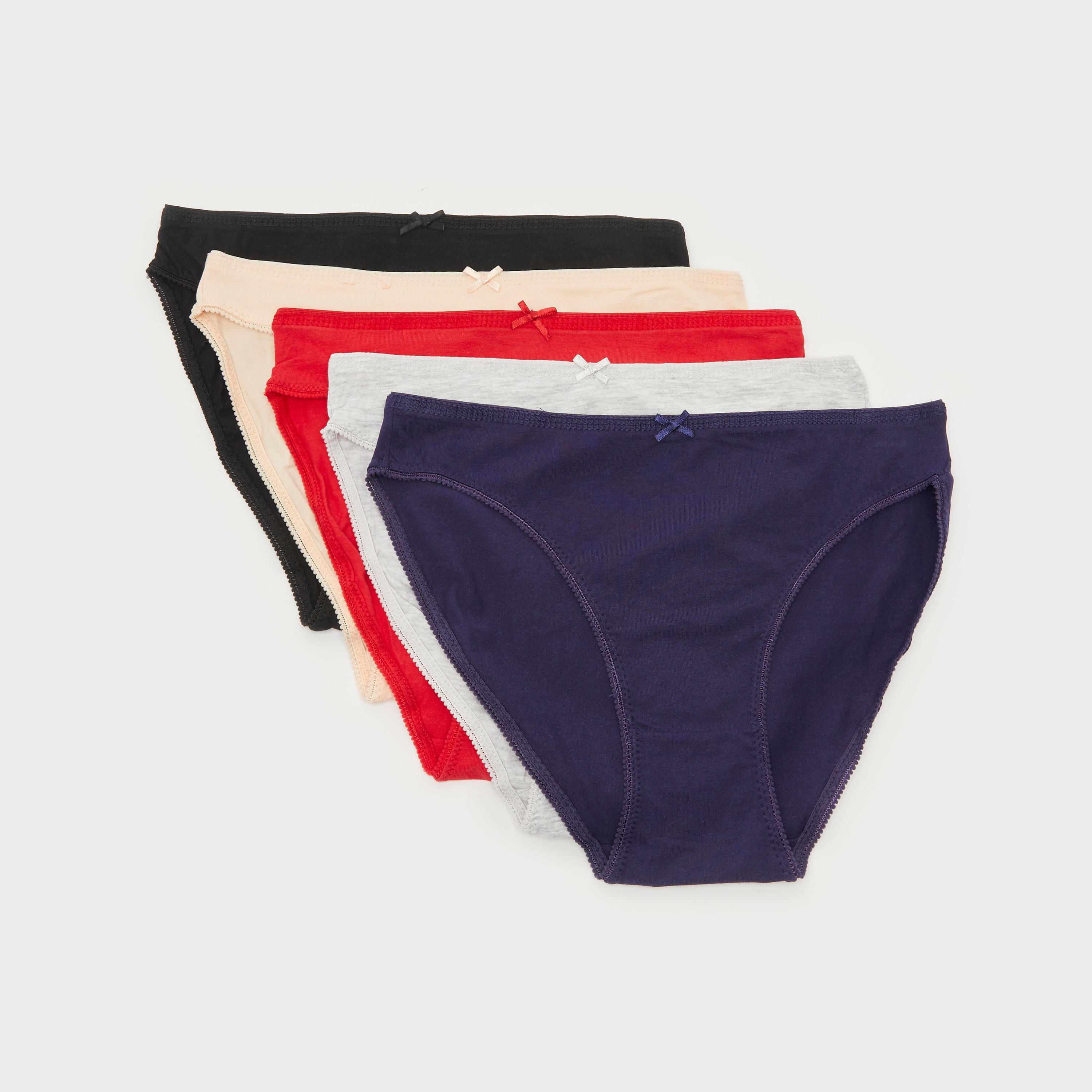 سراويل داخليّة سادة بتفاصيل فيونكة - طقم من 5 قطع-women-clothing-lingerie-panties-image-1