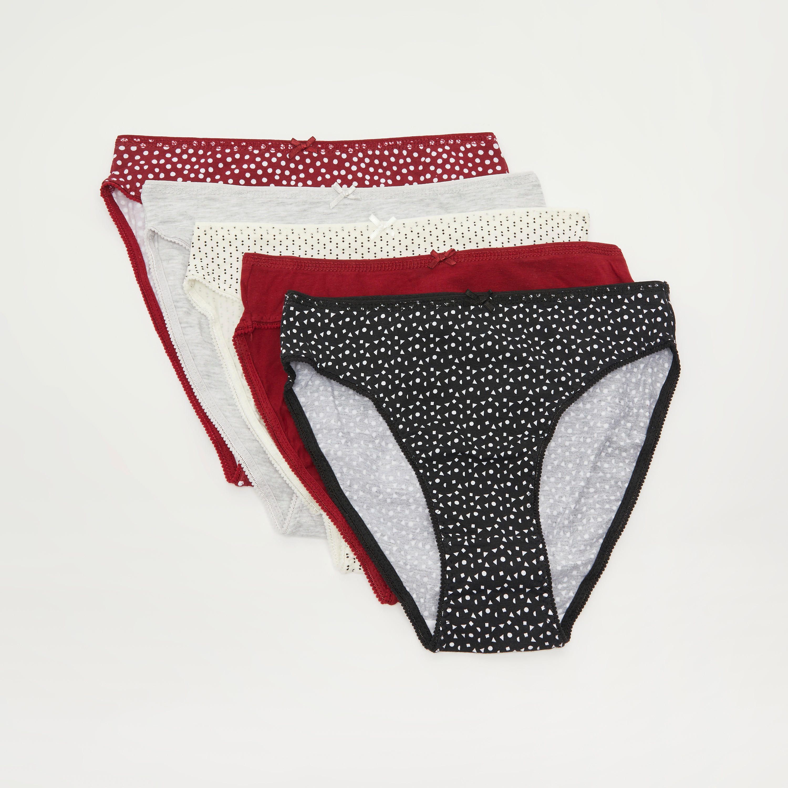 سراويل هيبستر بتفاصيل فيونكة - طقم من 5 قطع متنوعة-women-clothing-lingerie-panties-image-1