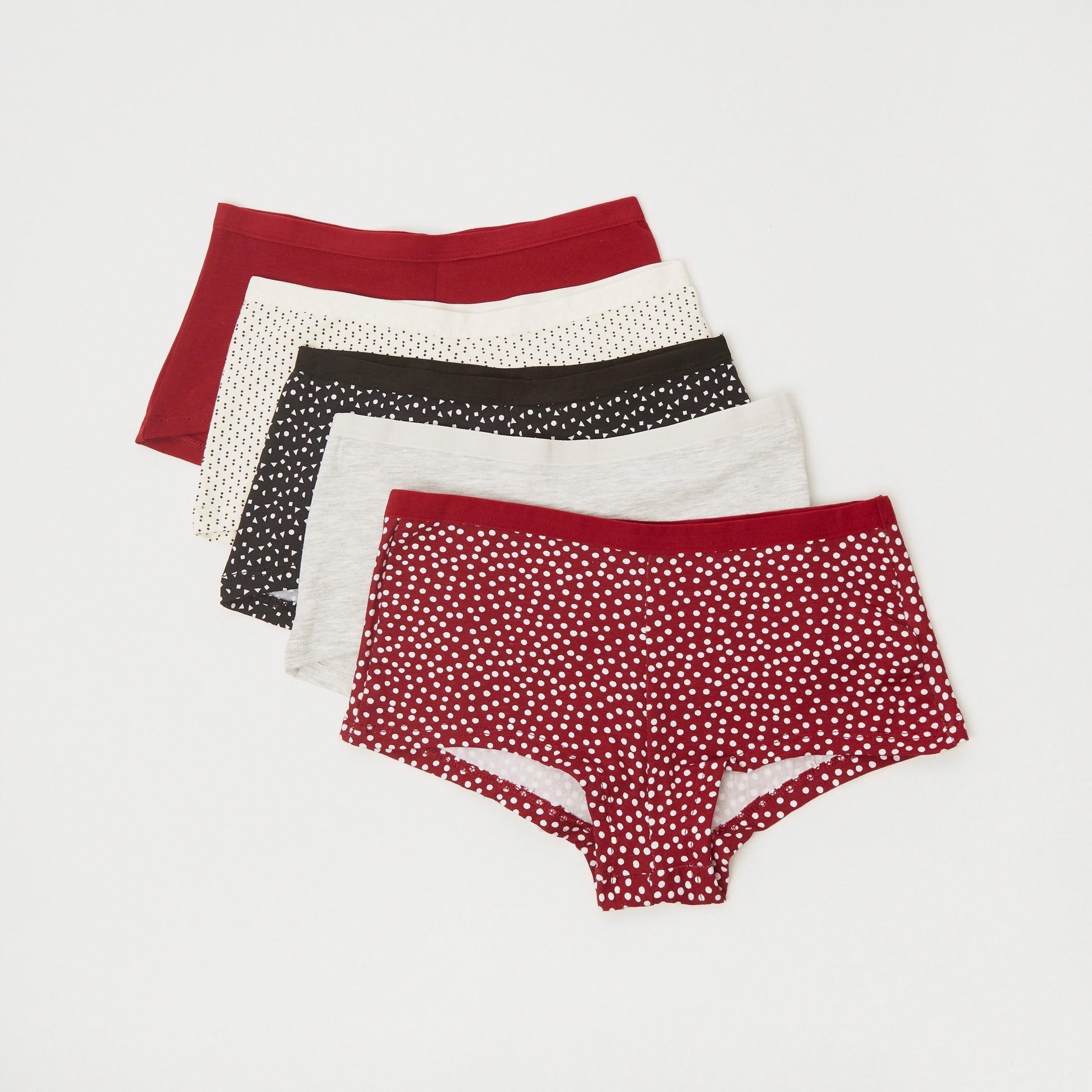 سراويل بوي شورت بخصر مطّاطي - طقم من 5 قطع متنوعة-women-clothing-lingerie-panties-image-1