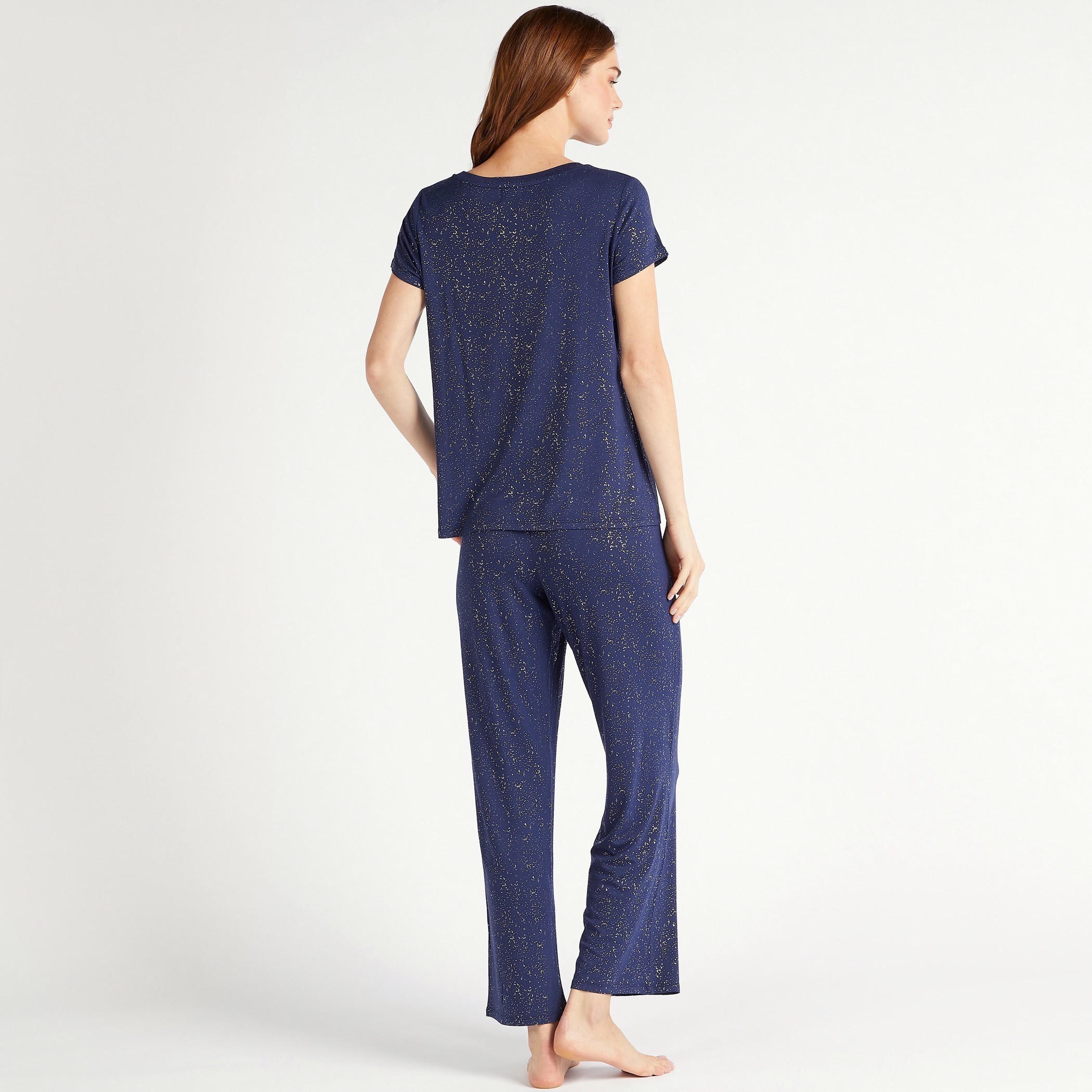 Splatter Print Round Neck T-shirt and Pyjama Set-women-clothing-nightwear-pyjamas-longsets-image-3