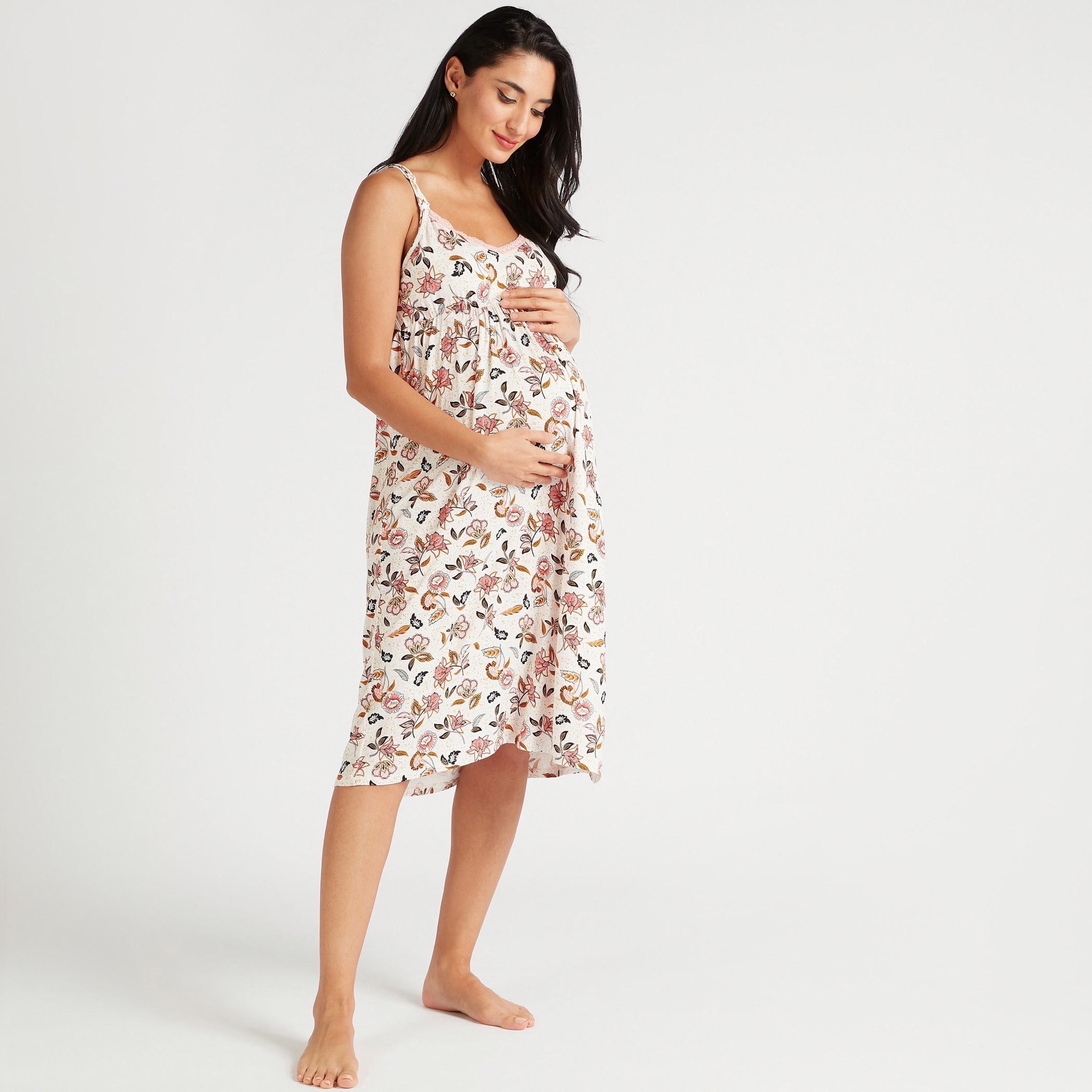 ثوب نوم للرضاعة بياقة V وطبعات زهور-women-clothing-maternity-nightwear-image-1
