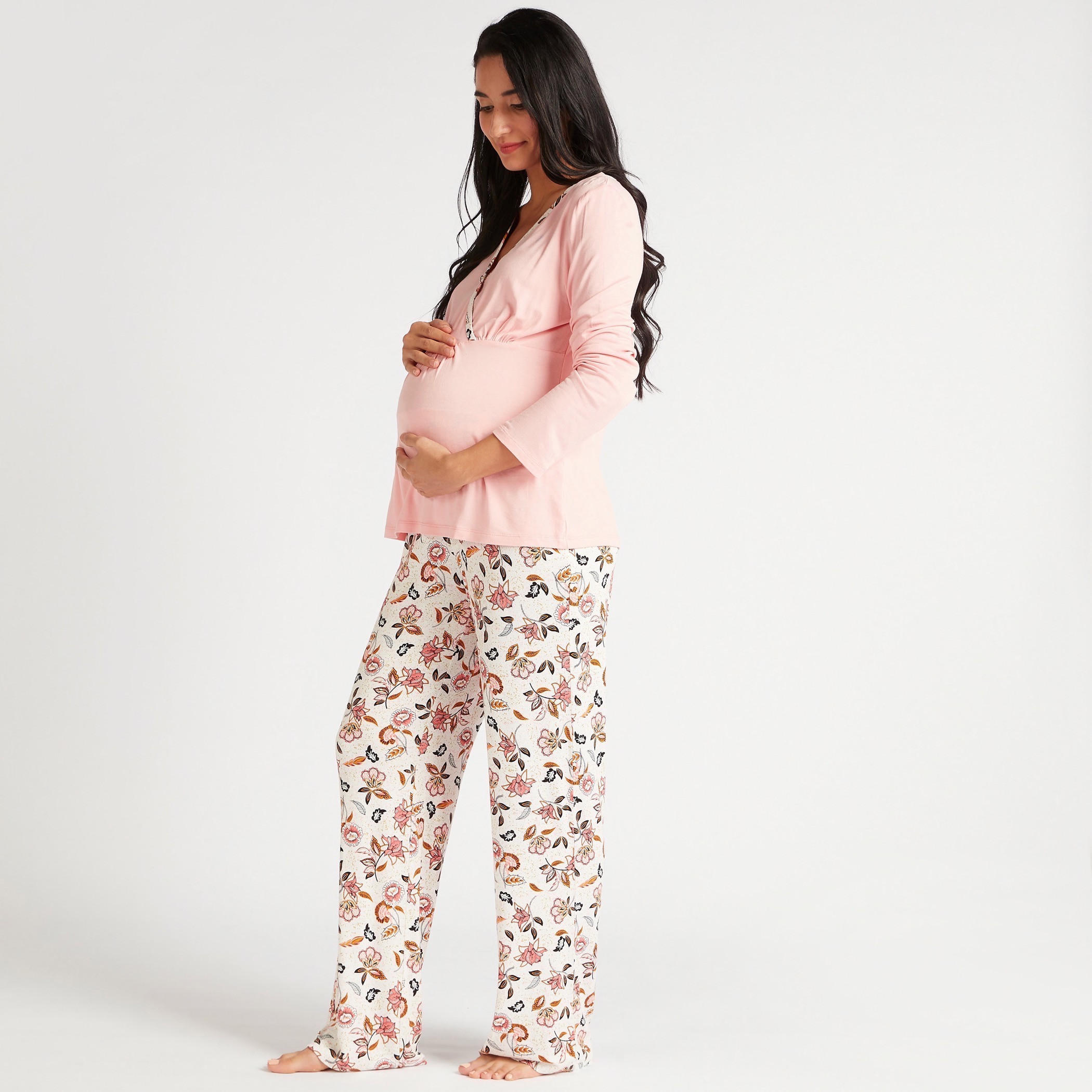 Floral Print 2-Piece Maternity Nightwear Set-women-clothing-maternity-nightwear-image-1