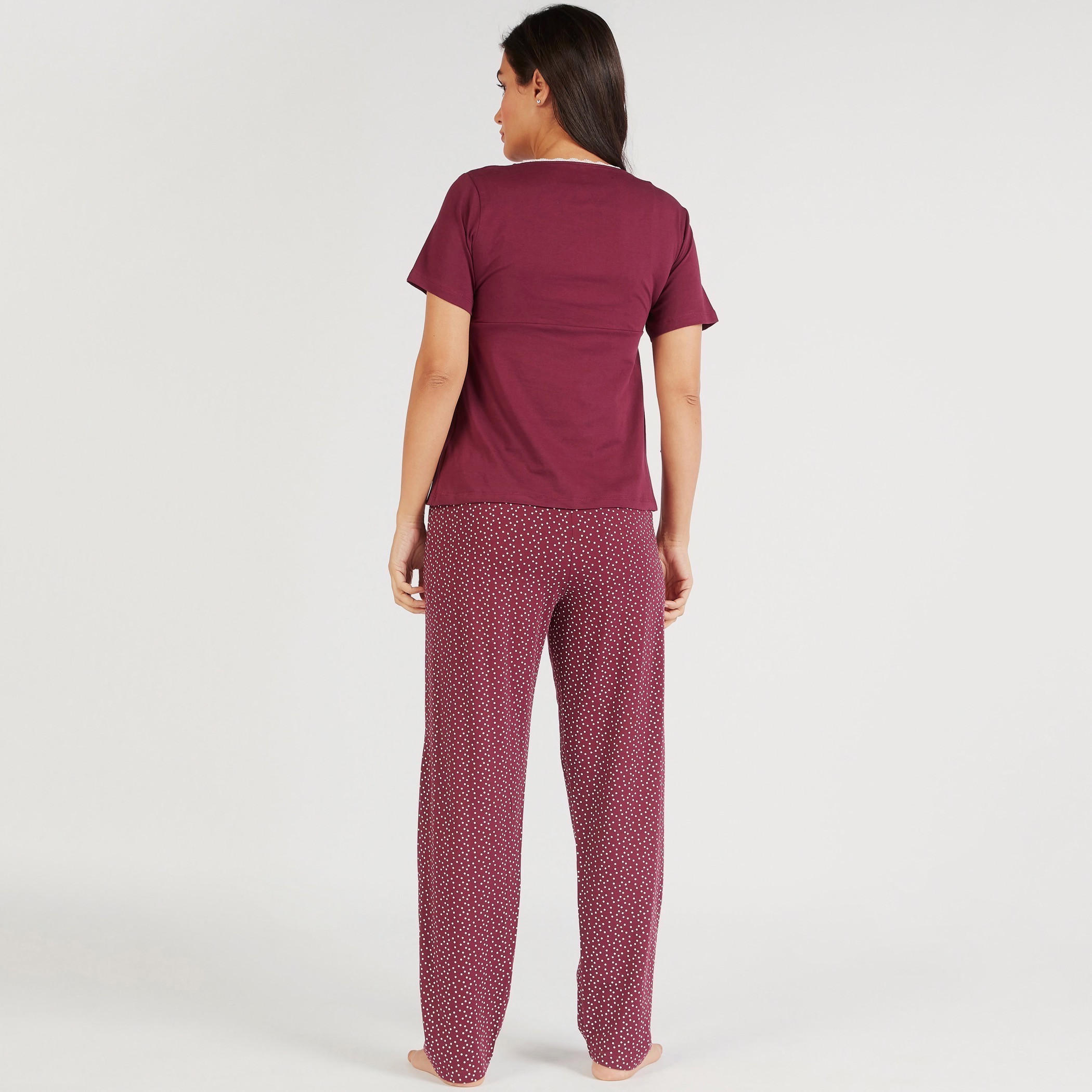 Solid Maternity T-shirt and Full Length Printed Pyjama Set-women-clothing-maternity-nightwear-image-3