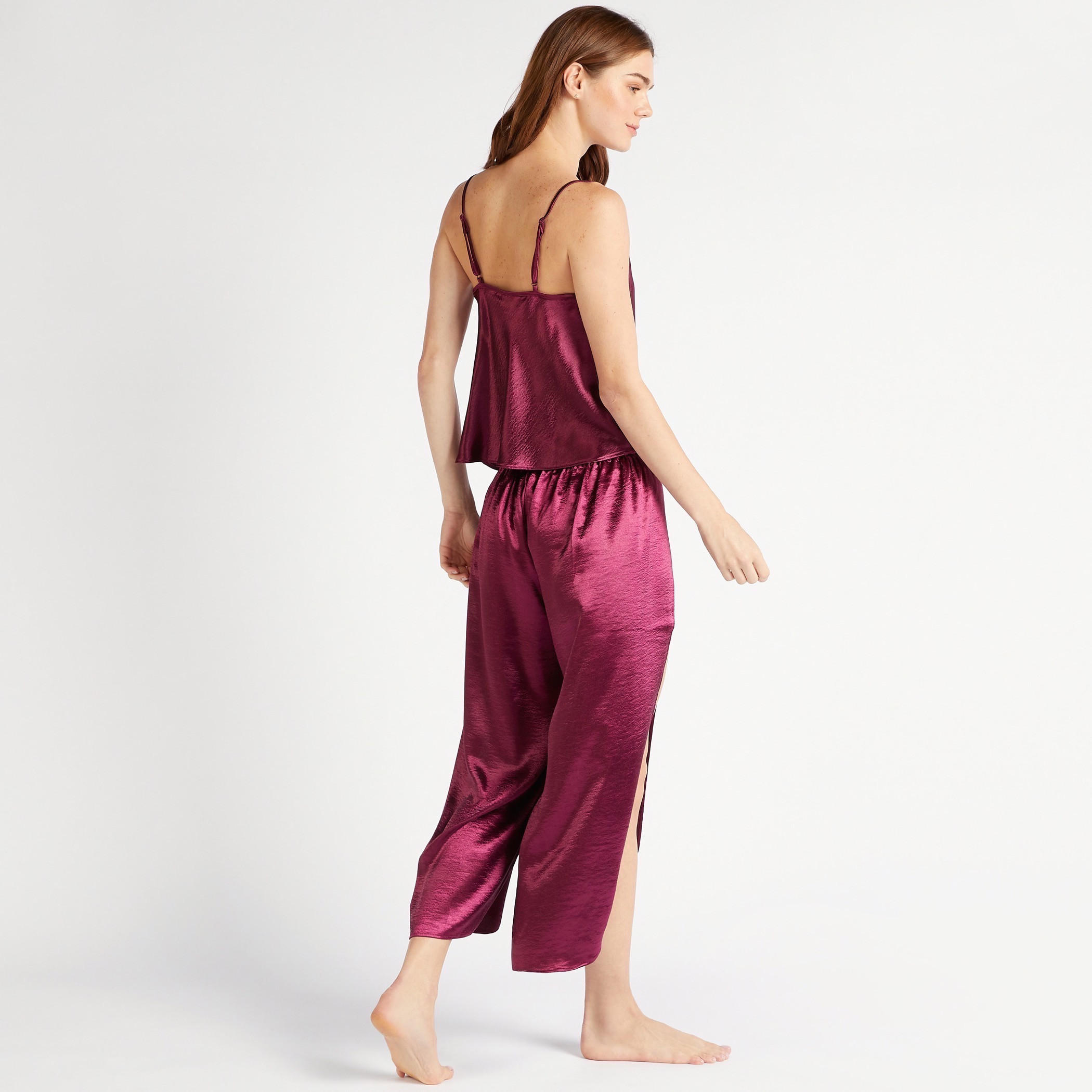 طقم بنطلون بيجاما وبلوزة سادة بياقة v وأحزمة-women-clothing-nightwear-pyjamas-longsets-image-3
