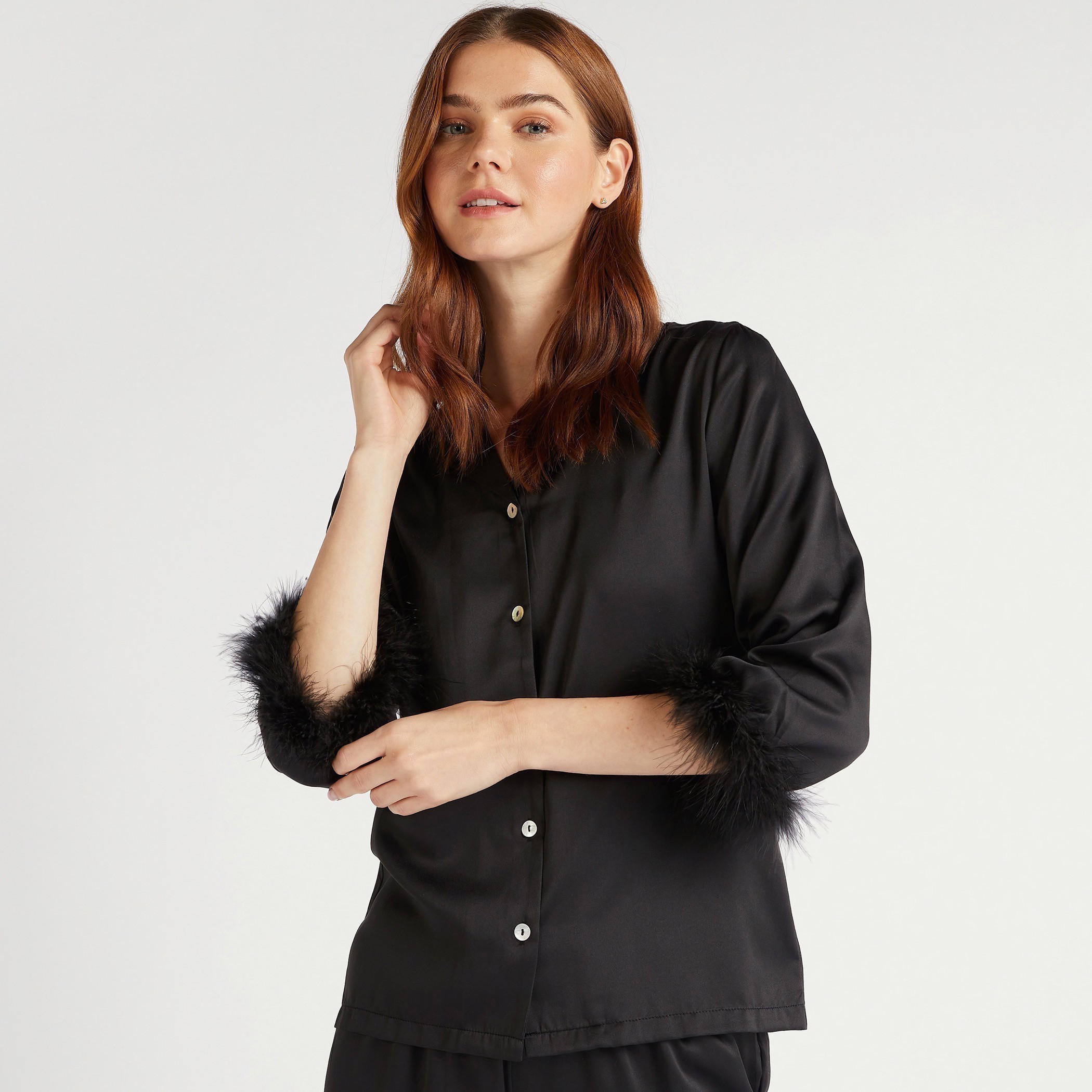 طقم قميص سادة بزر سفلي وبنطلون بيجاما طويل-women-clothing-nightwear-pyjamas-longsets-image-5
