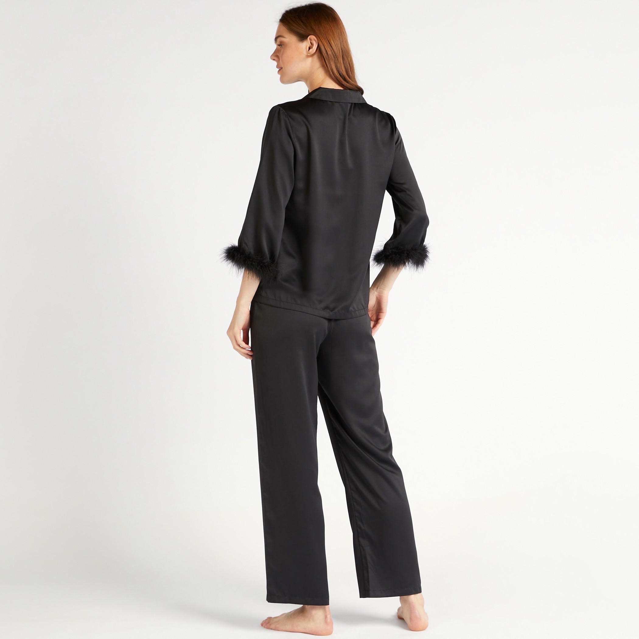 طقم قميص سادة بزر سفلي وبنطلون بيجاما طويل-women-clothing-nightwear-pyjamas-longsets-image-4