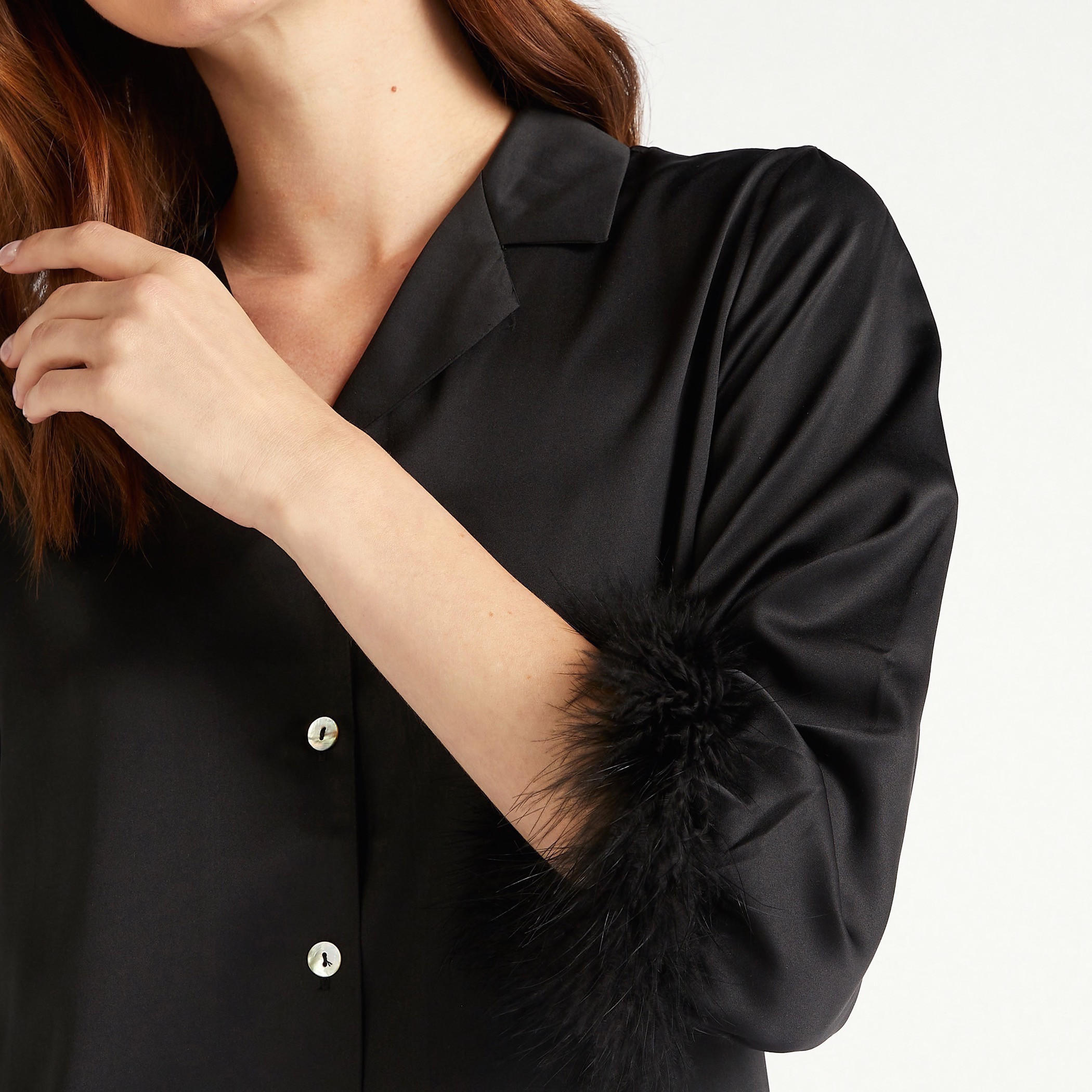 طقم قميص سادة بزر سفلي وبنطلون بيجاما طويل-women-clothing-nightwear-pyjamas-longsets-image-2