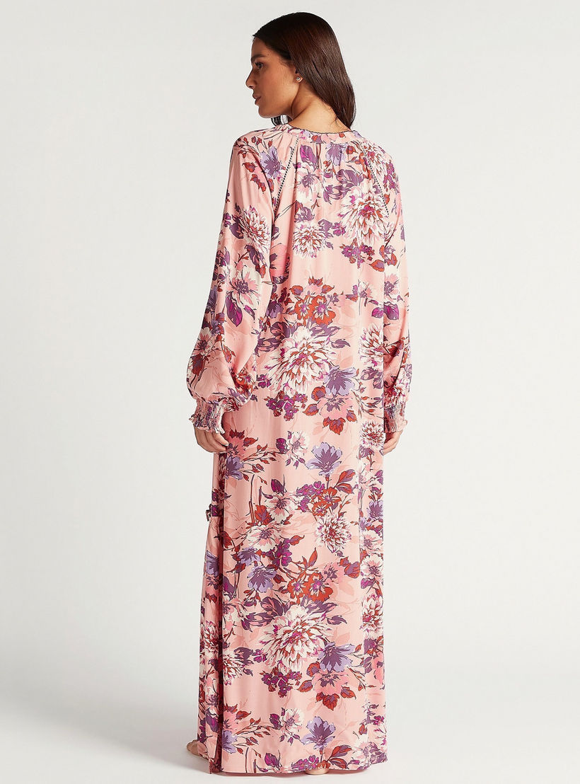 ثوب نوم بطبعات أزهار وياقة ماندارين وياقة بأربطة-women-clothing-nightwear-nighties-image-5